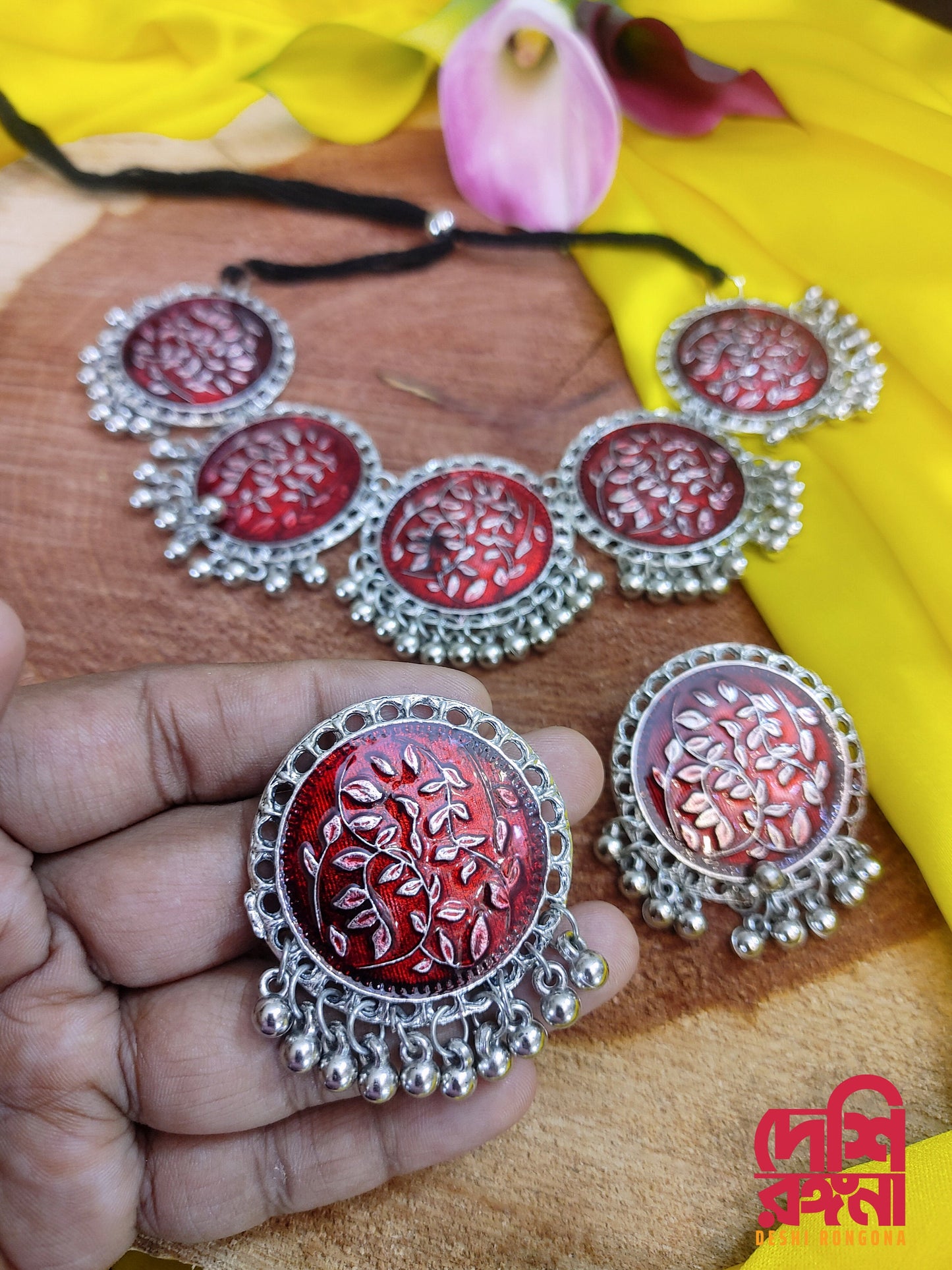 Silver Oxidised Jewelry, Antique Silver Afgan Oxidized Necklace Set, Glass Coat Color Oxidised Ethnic Jewelry Set, Can be Adjusted to Choker