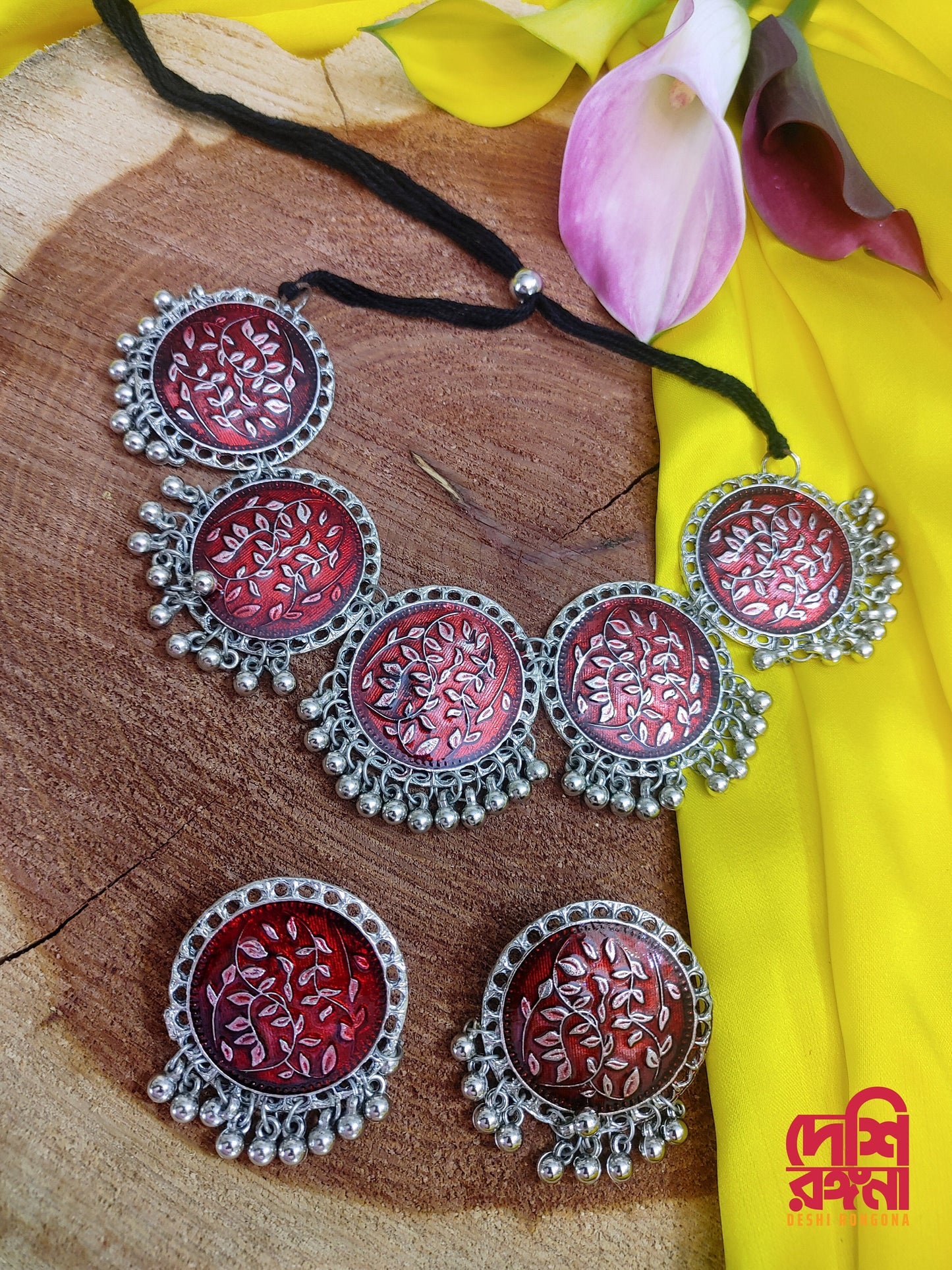 Silver Oxidised Jewelry, Antique Silver Afgan Oxidized Necklace Set, Glass Coat Color Oxidised Ethnic Jewelry Set, Can be Adjusted to Choker