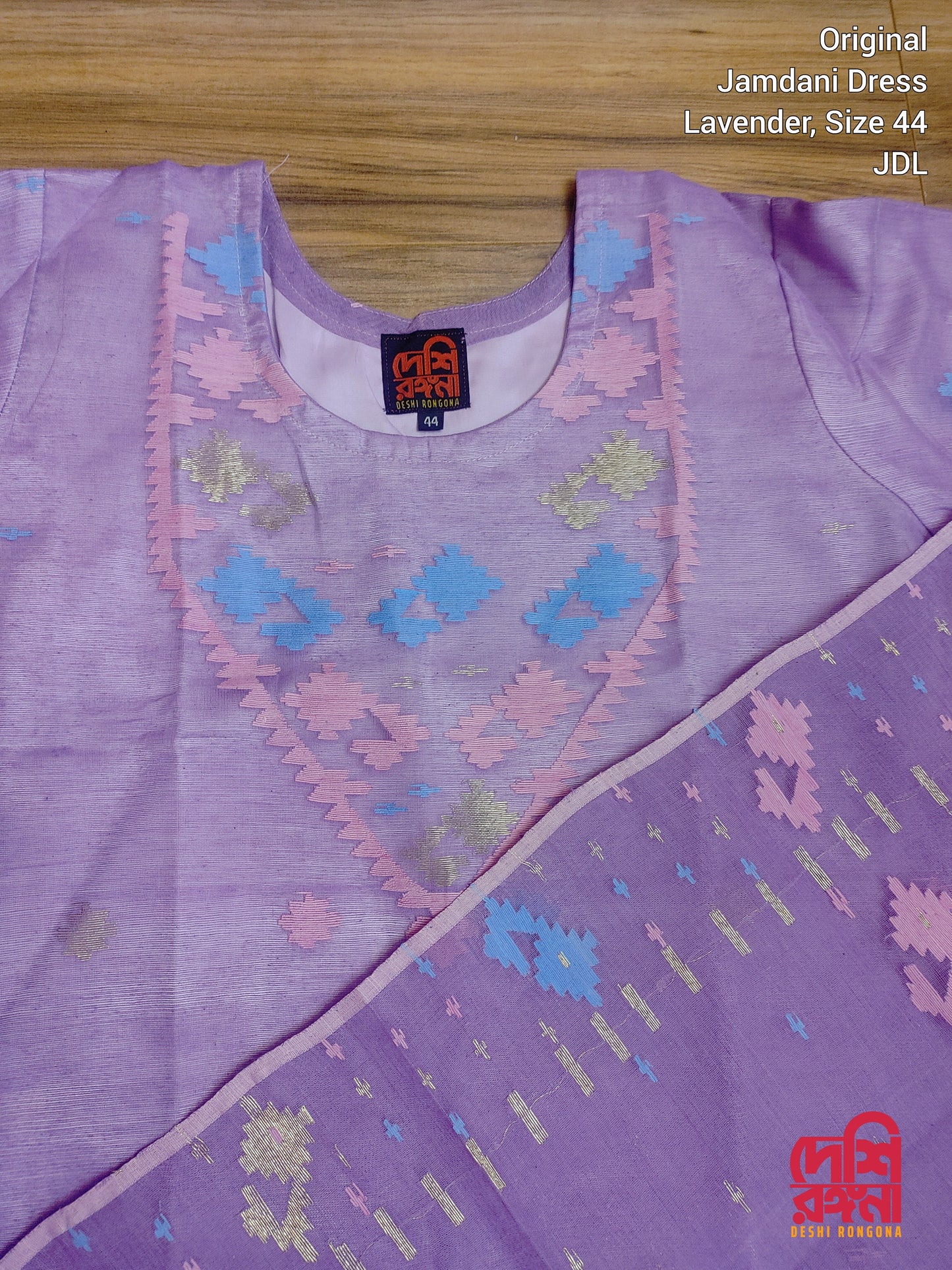 Handwoven Dhakai Jamdani Halfsilk Dress – Lavender Elegance