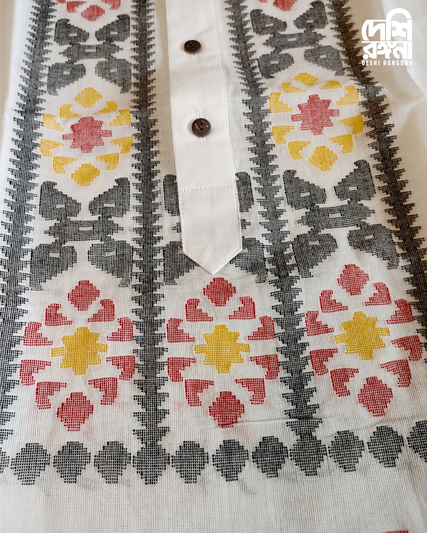 Pure Cotton Dhakai Jamdani White Punjabi, Handloom, Comfortable, Elegant, Made in Dhaka, Bangladesh. Slim Fitting