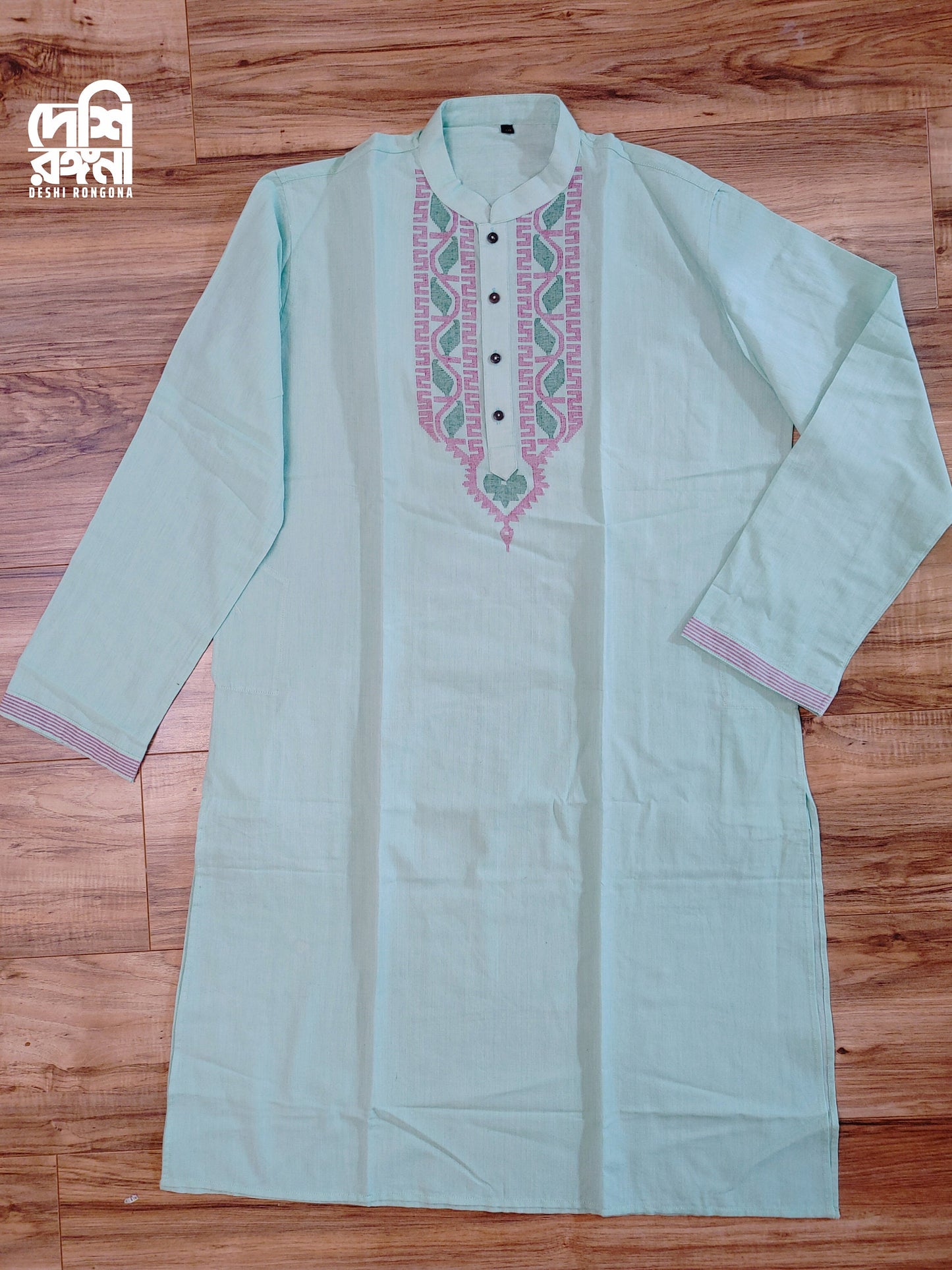 Original Dhakai Jamdani Kids Punjabi, Pure Cotton, Mint Green Color, Handwoven, Comfortable, Elegant, Made in Dhaka,Bangladesh