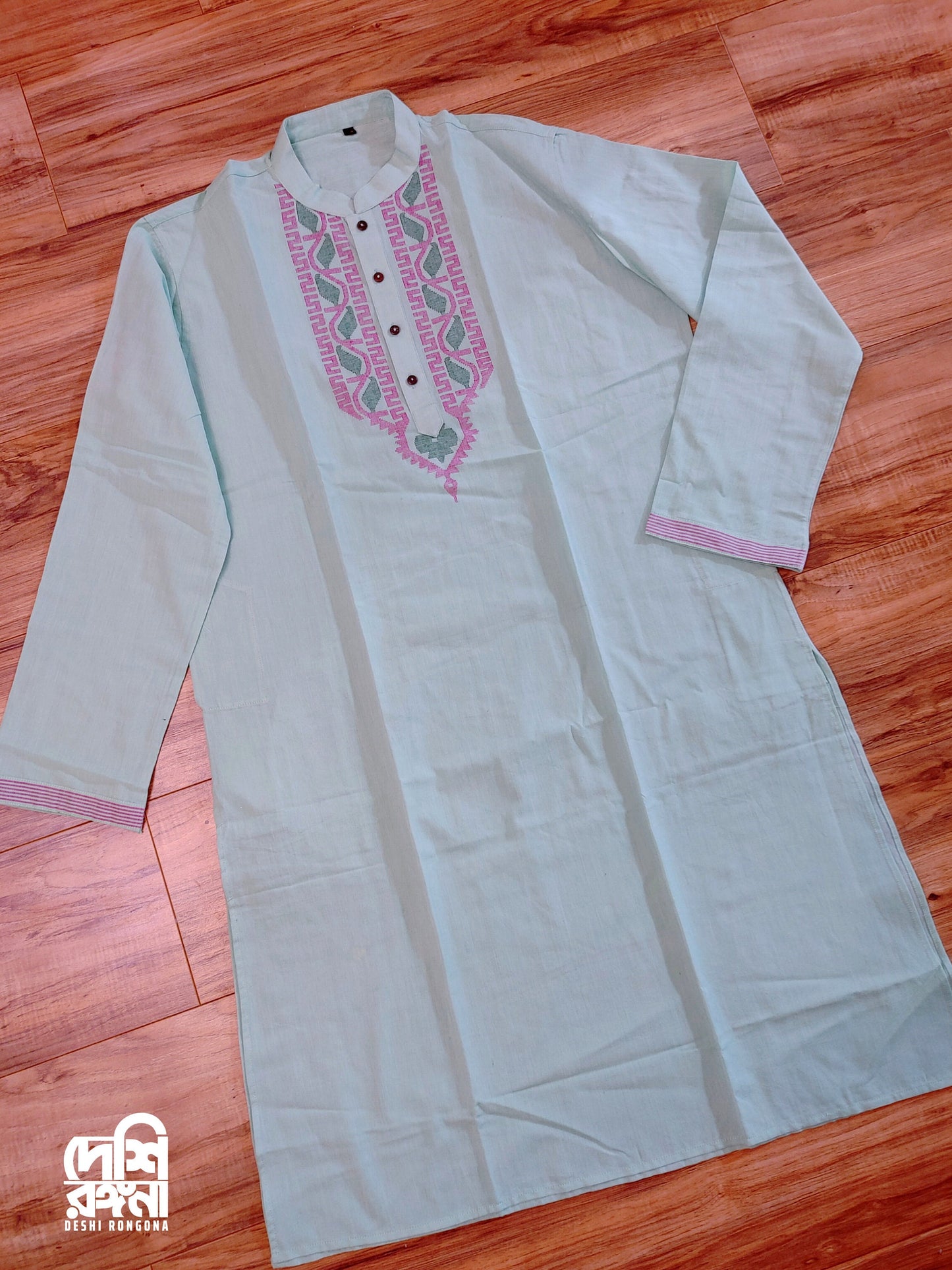 Original Dhakai Jamdani Kids Punjabi, Pure Cotton, Mint Green Color, Handwoven, Comfortable, Elegant, Made in Dhaka,Bangladesh