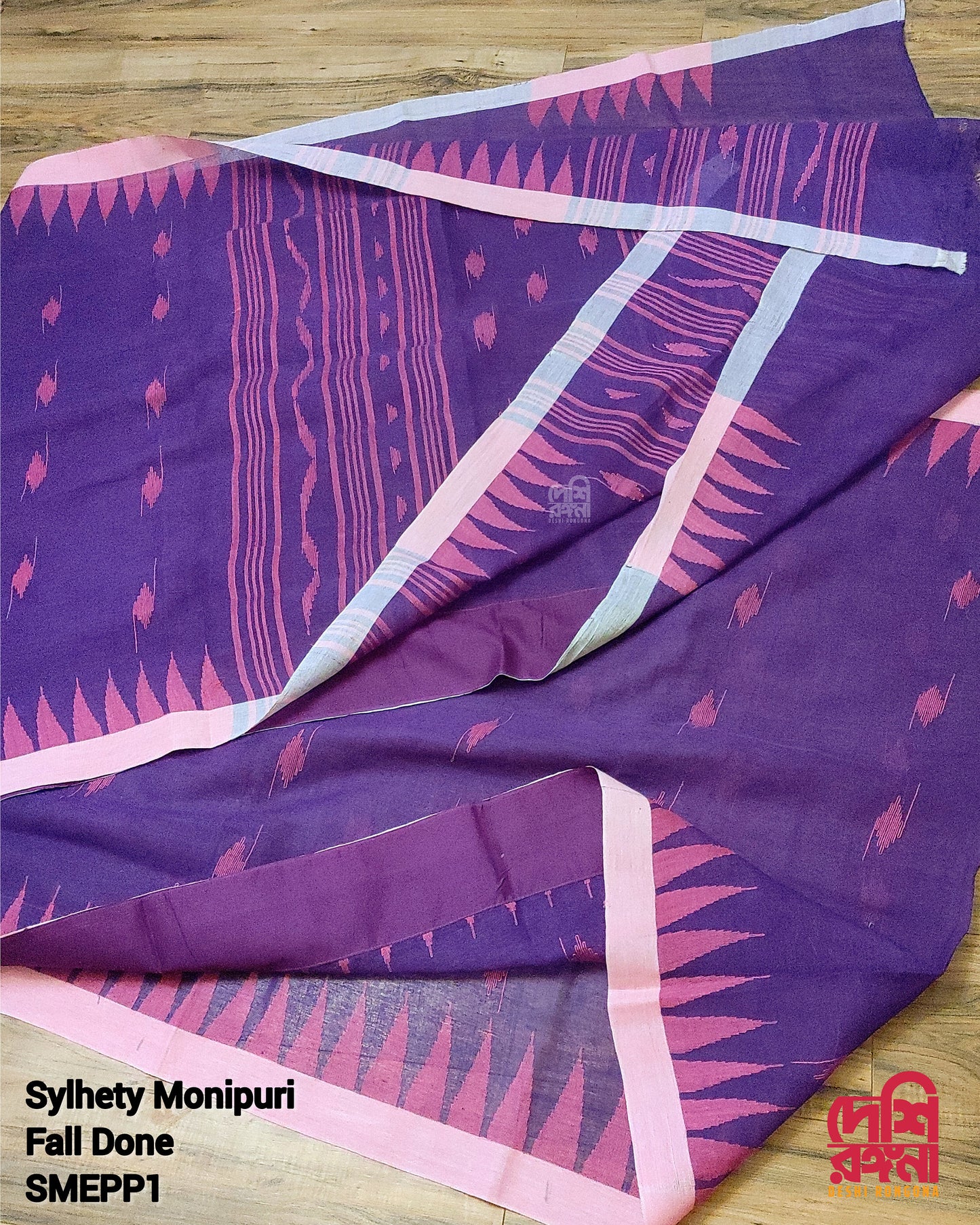 Sylhety Original Monipuri Handwoven Soft Cotton Saree, Enchanting Purple with Pink Hand Woven Border, Bangladeshi, Traditional Saree