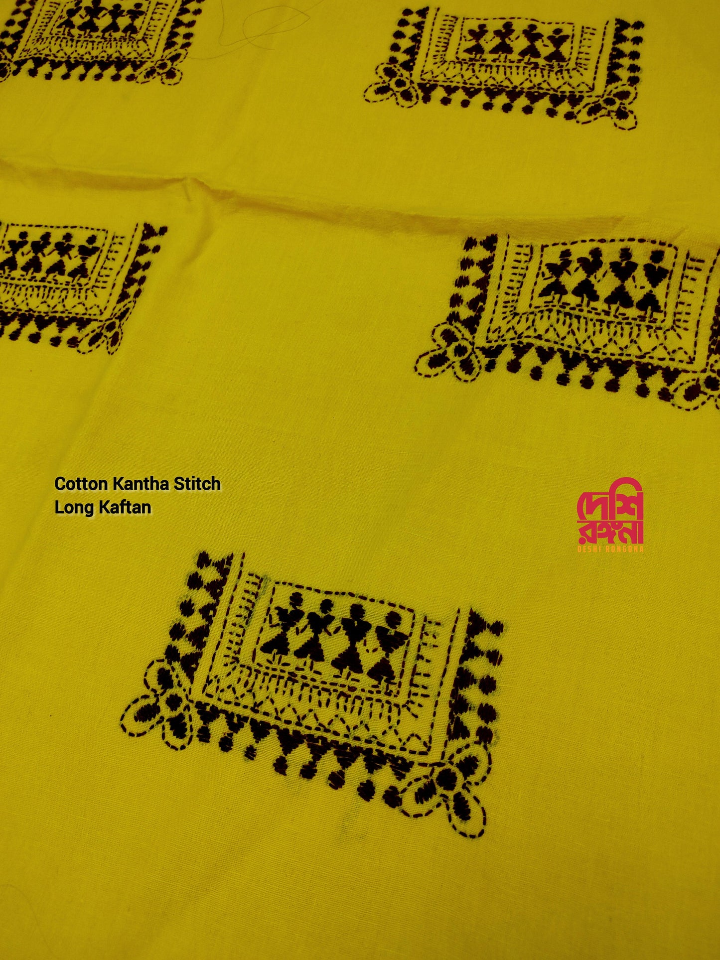 Long Kaftan, Hand Kantha Stitched Viva Cotton, Folk theme, Free Size, Beautiful Handstitched with cotton thread, Rare collection of Crafts