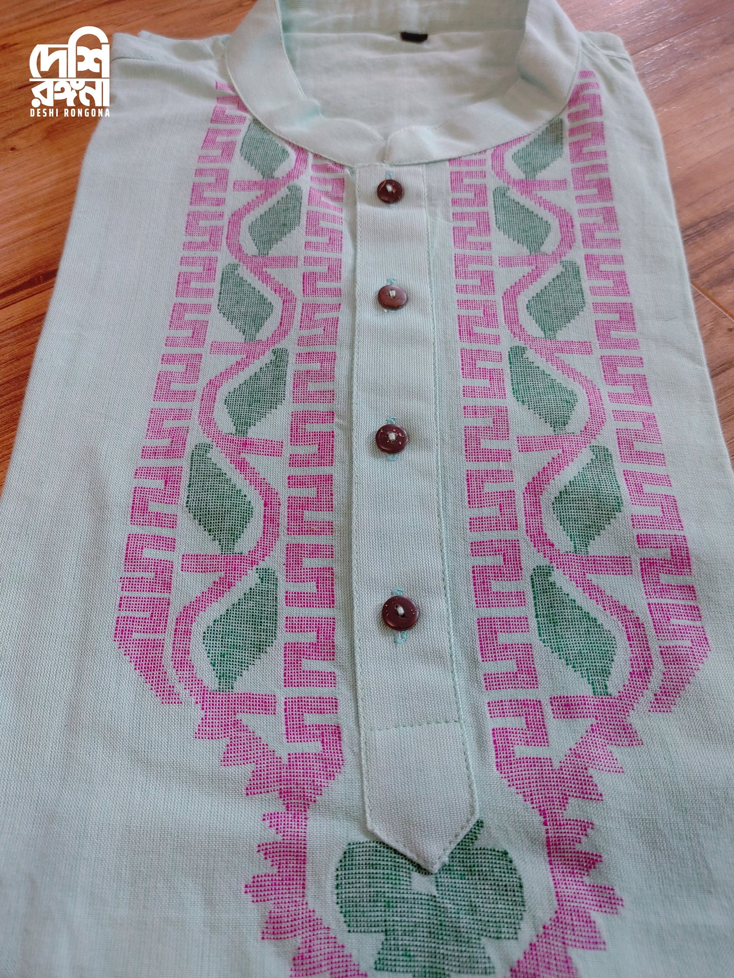 Original Dhakai Jamdani Kids Punjabi, Pure Cotton, Mint Green Color, Handwoven, Comfortable, Elegant, Made in Dhaka,Bangladesh