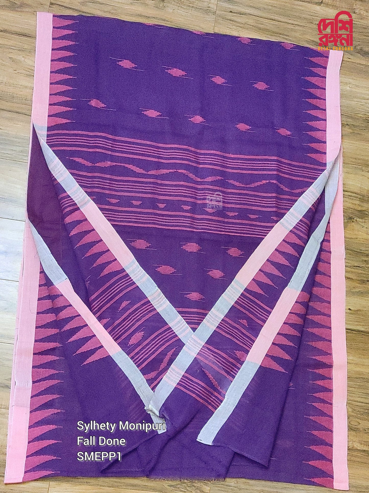 Sylhety Original Monipuri Handwoven Soft Cotton Saree, Enchanting Purple with Pink Hand Woven Border, Bangladeshi, Traditional Saree