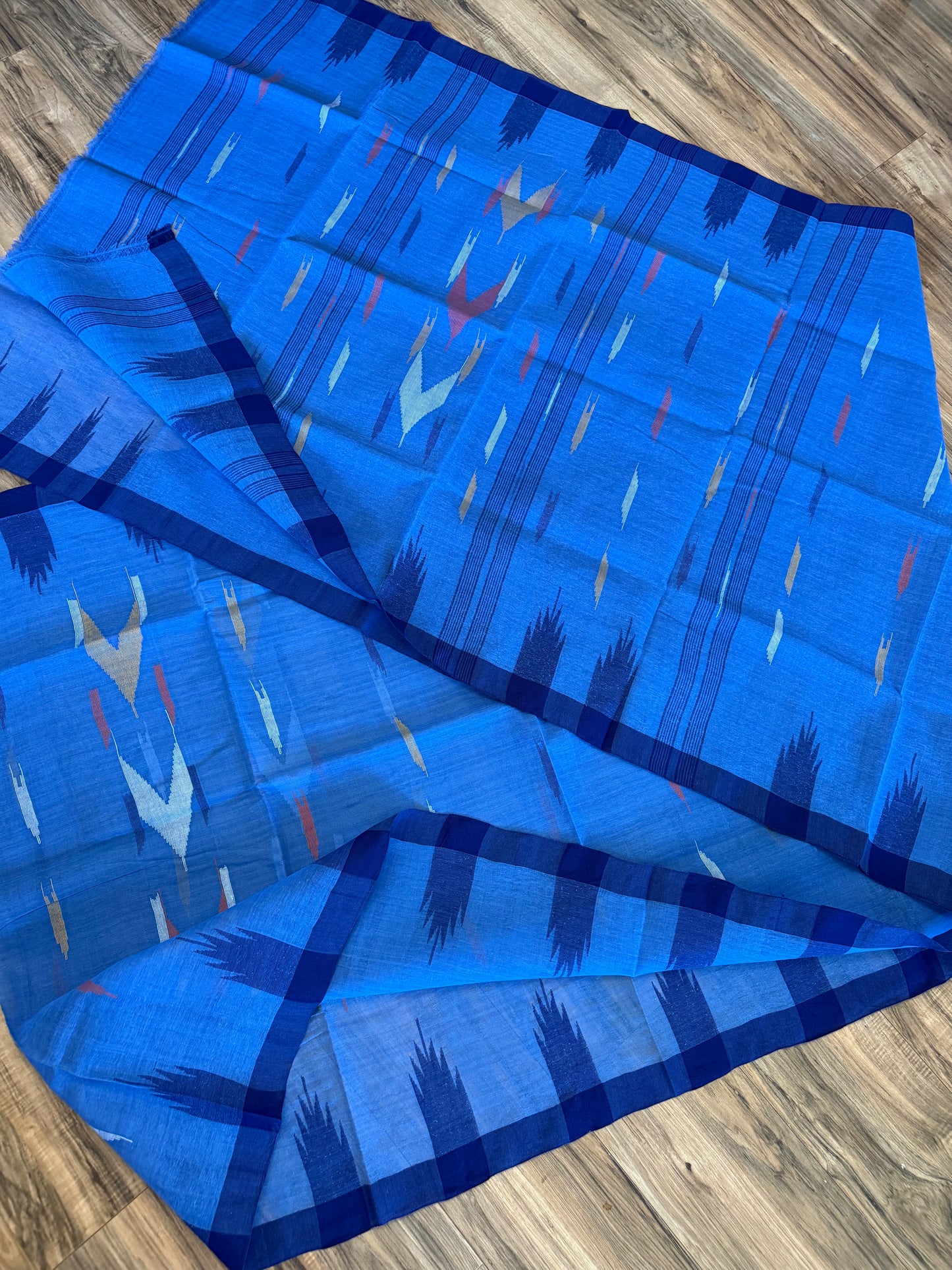 Sylheti Monipuri Cotton Saree – Blue & Deep Blue border