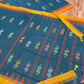 Sylheti Monipuri Handwoven Sea Green Saree with Orange