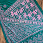Sea green Bangalore Silk Kantha Saree with pink work