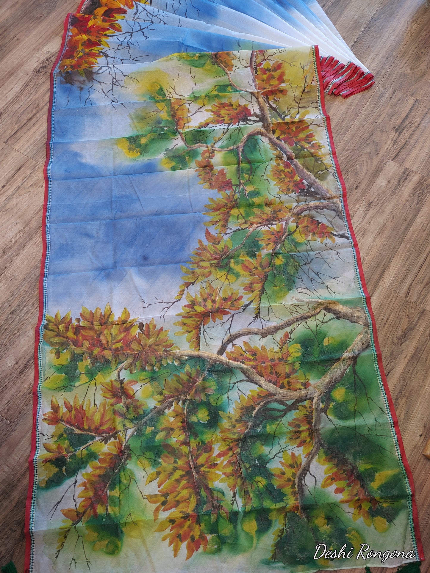 Butea Bloom Nokshi Saree – Handpainted Halfsilk