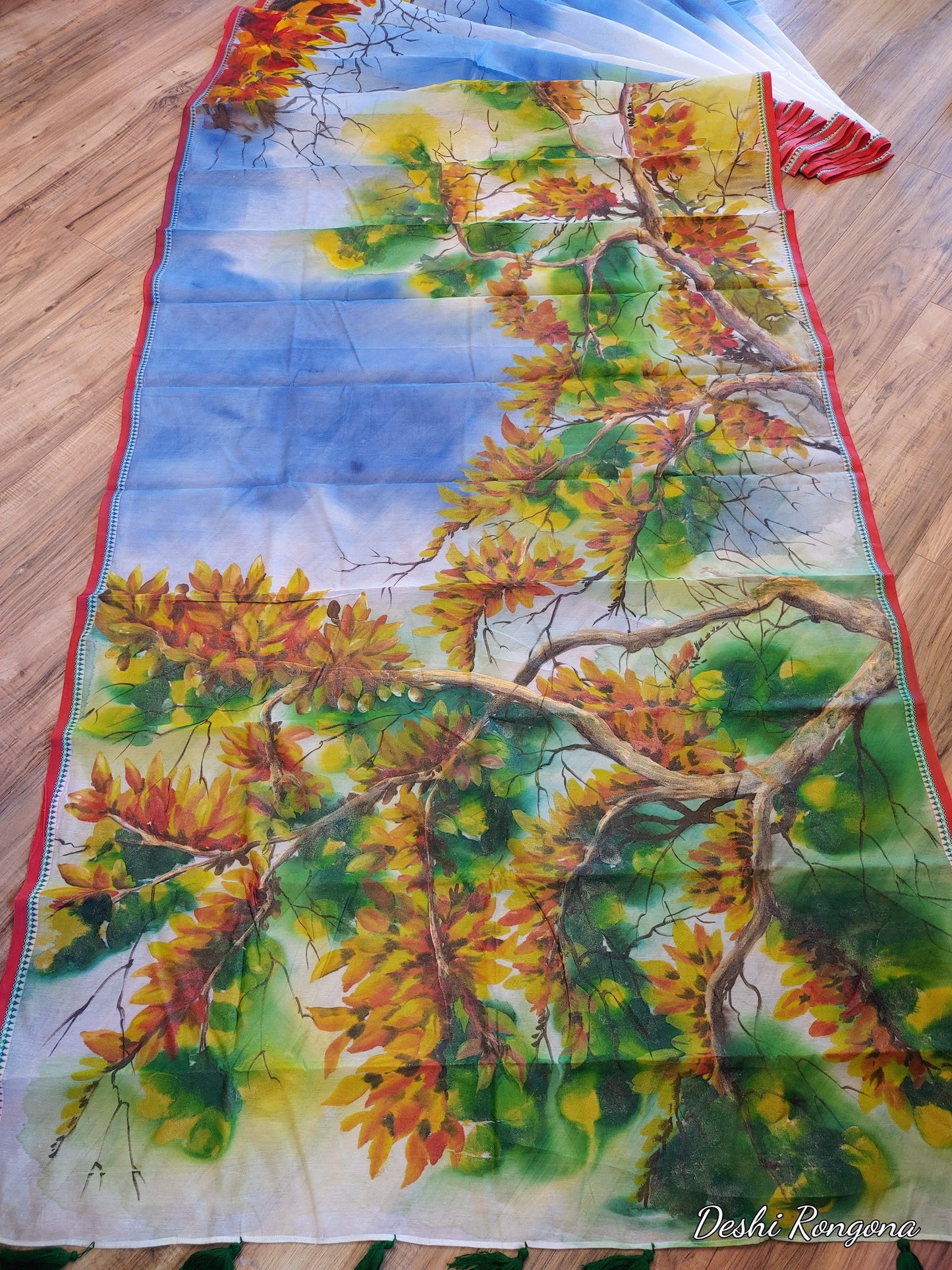 Butea Bloom Nokshi Saree – Handpainted Halfsilk