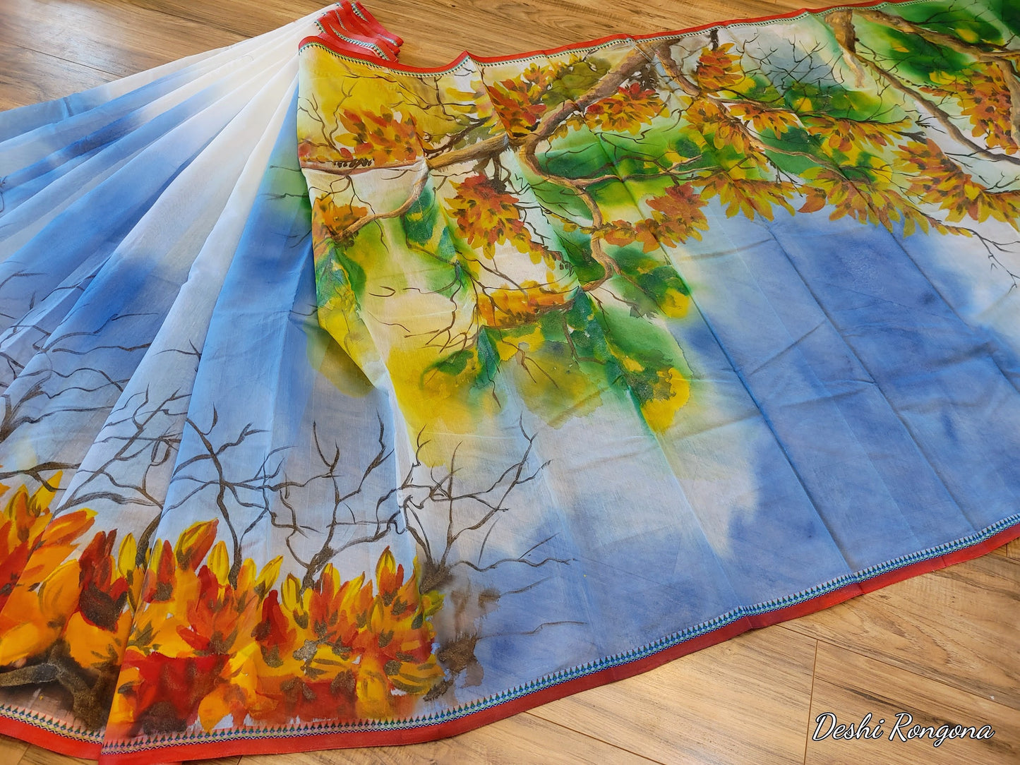 Butea Bloom Nokshi Saree – Handpainted Halfsilk