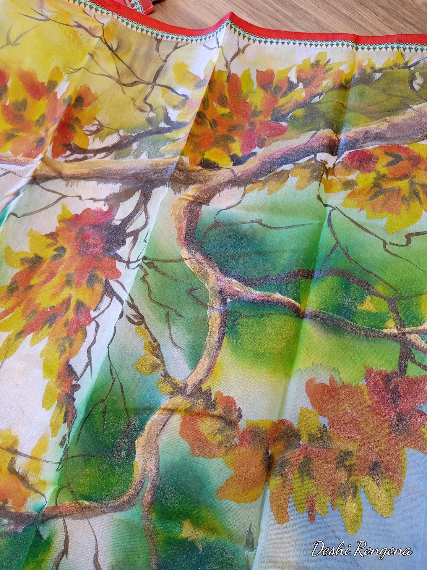 Butea Bloom Nokshi Saree – Handpainted Halfsilk