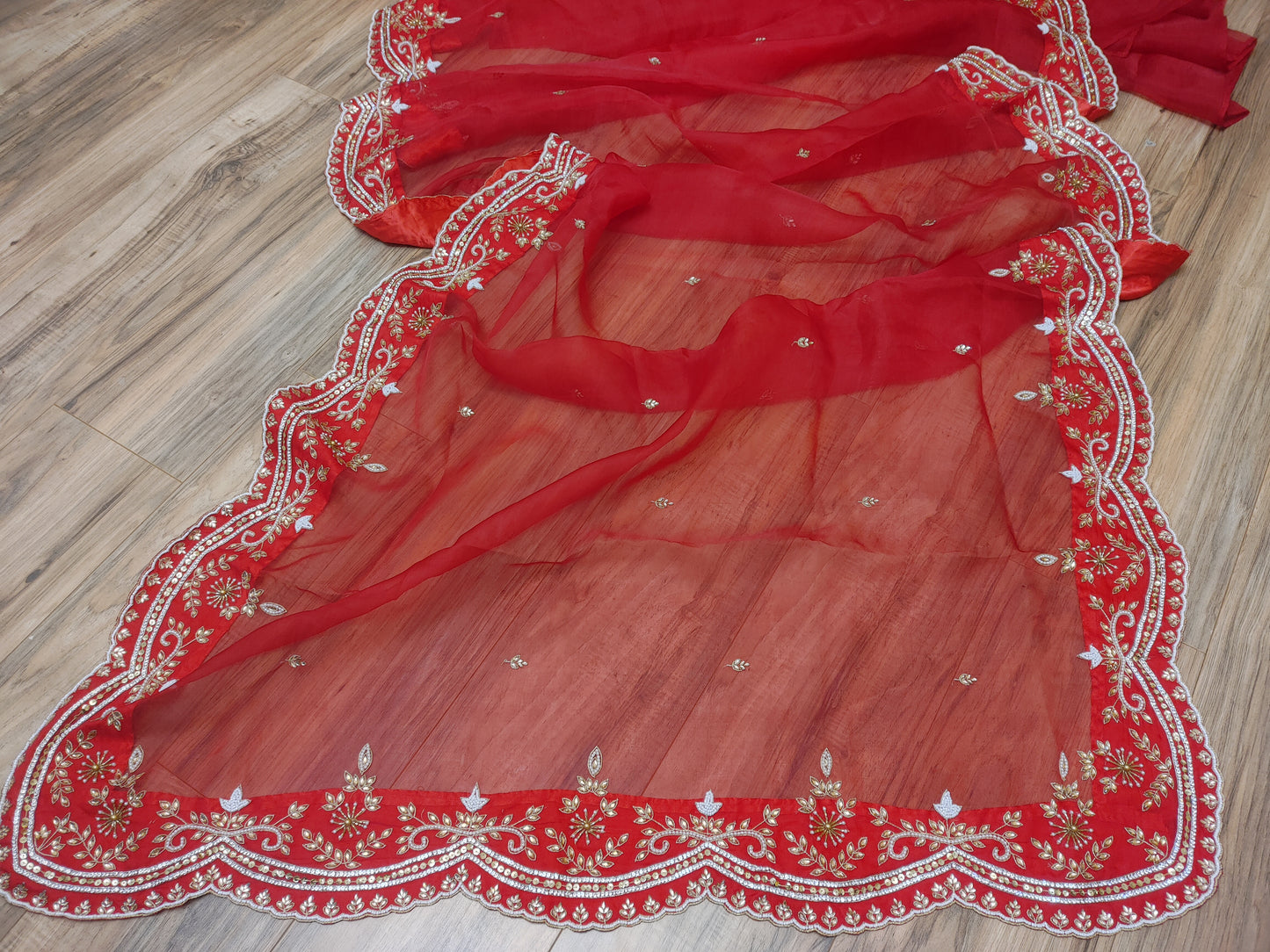 Original Moslin Handmade Karchupri work Saree, Bridal Red