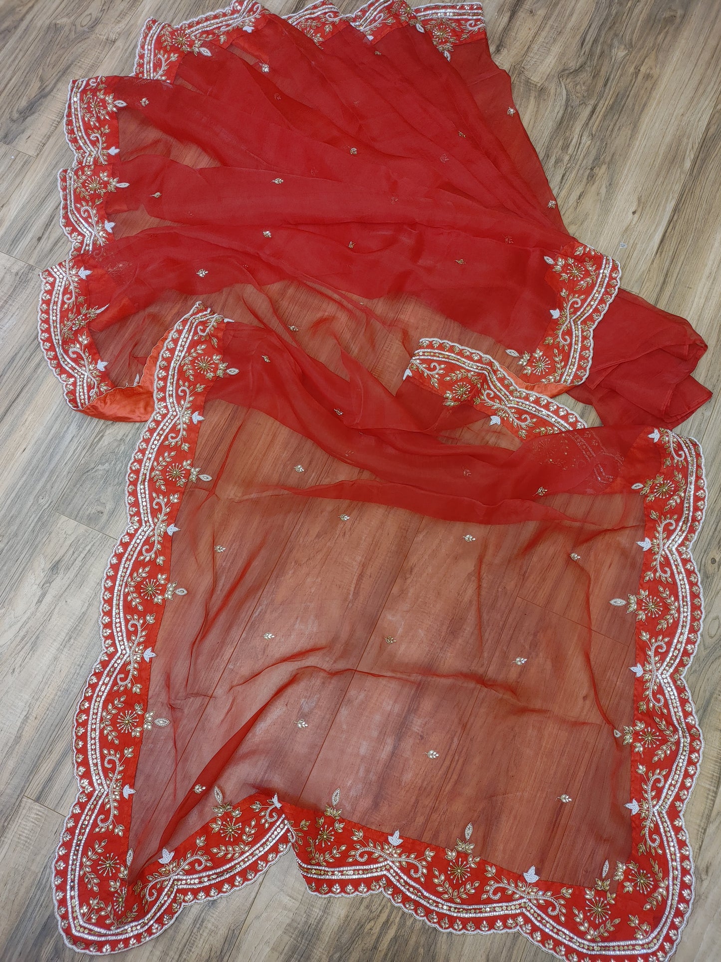 Original Moslin Handmade Karchupri work Saree, Bridal Red