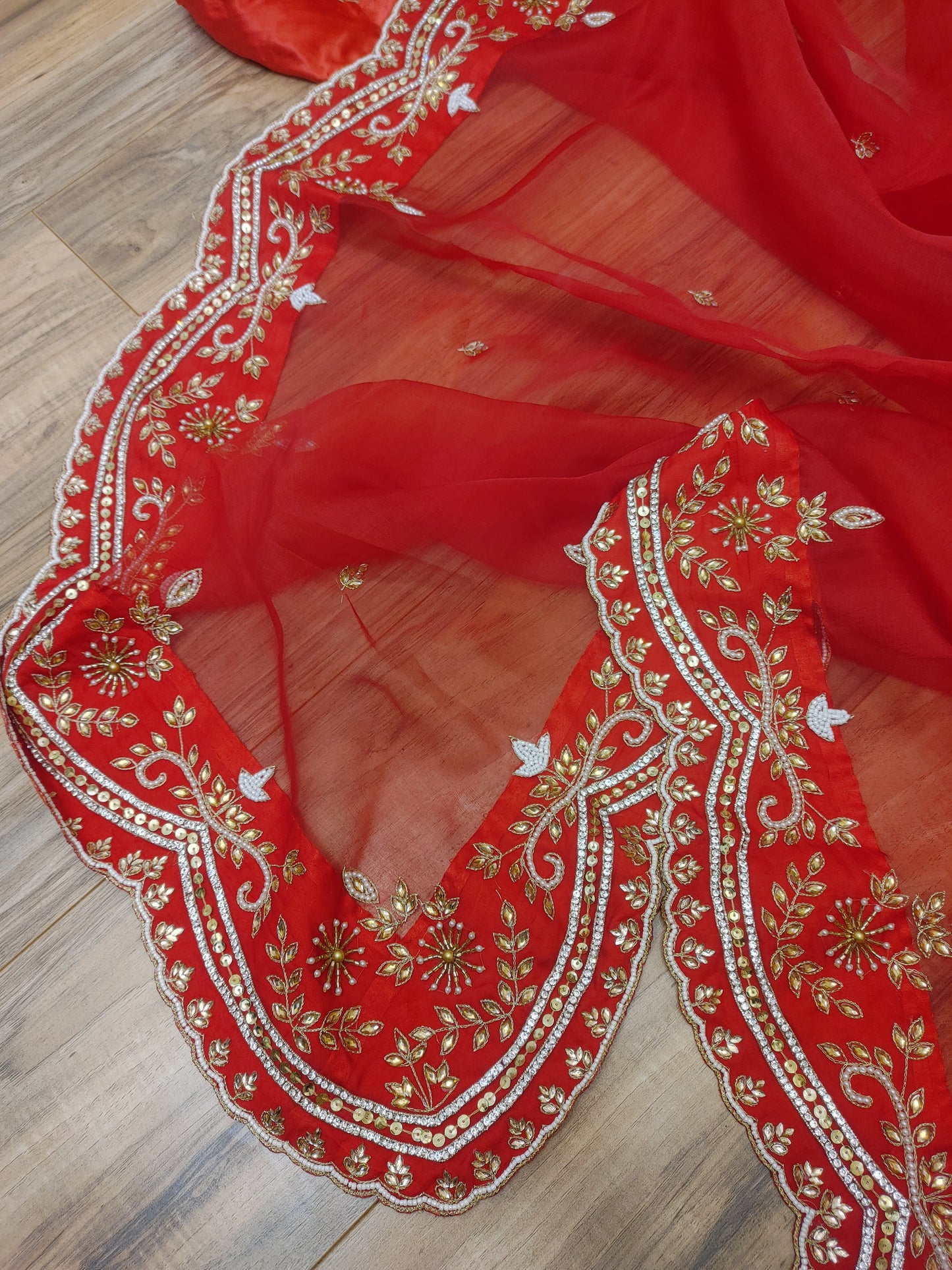 Original Moslin Handmade Karchupri work Saree, Bridal Red