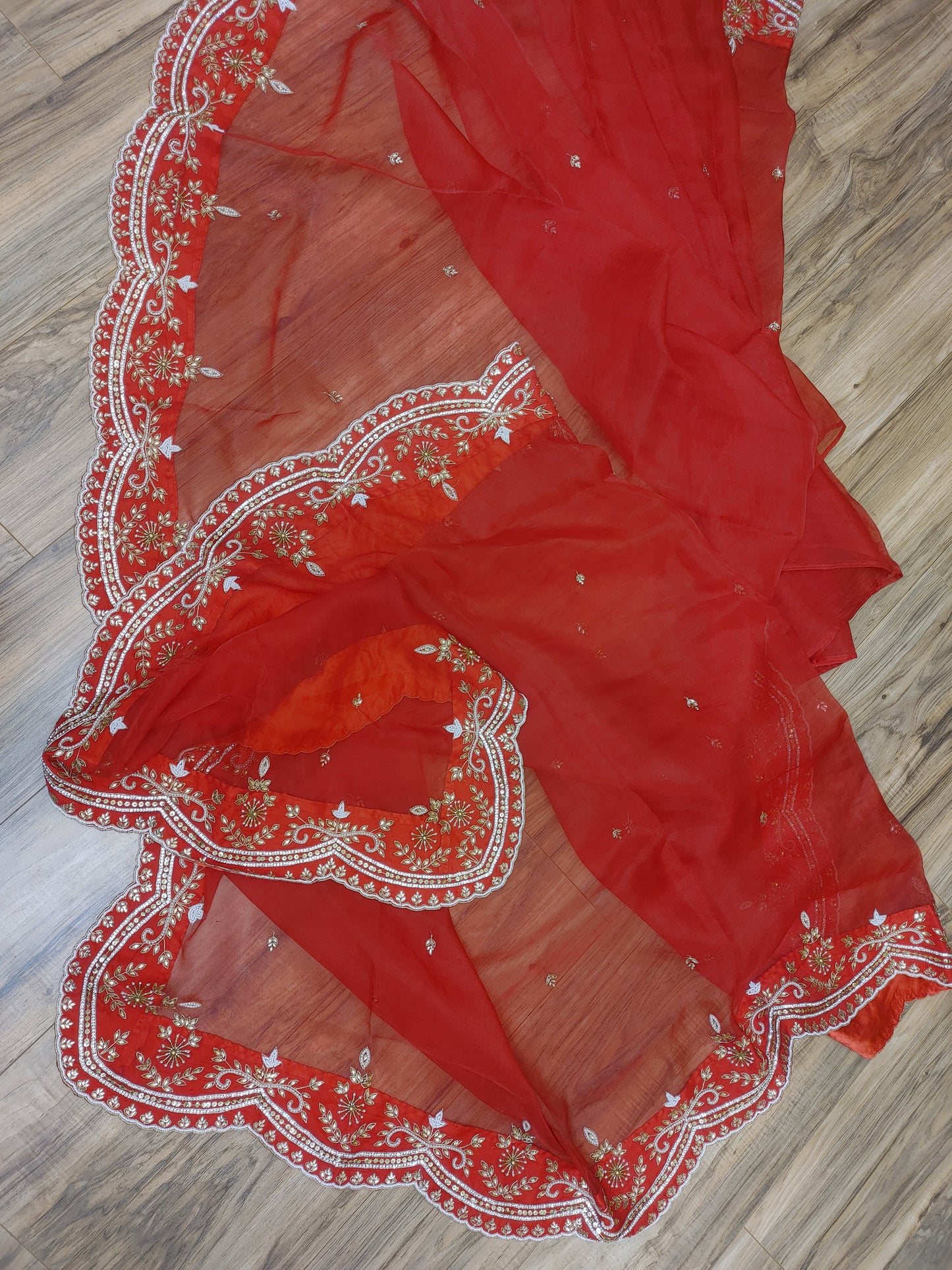 Original Moslin Handmade Karchupri work Saree, Bridal Red