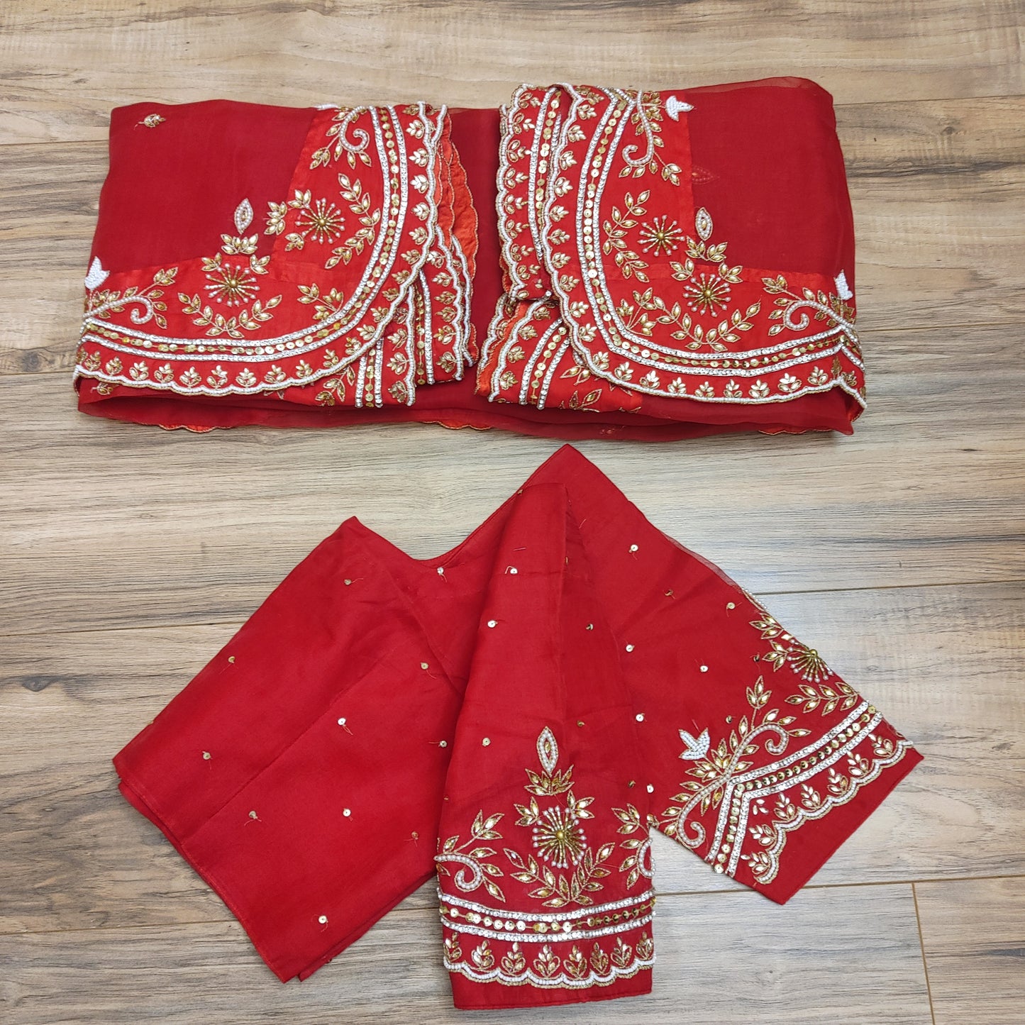 Original Moslin Handmade Karchupri work Saree, Bridal Red