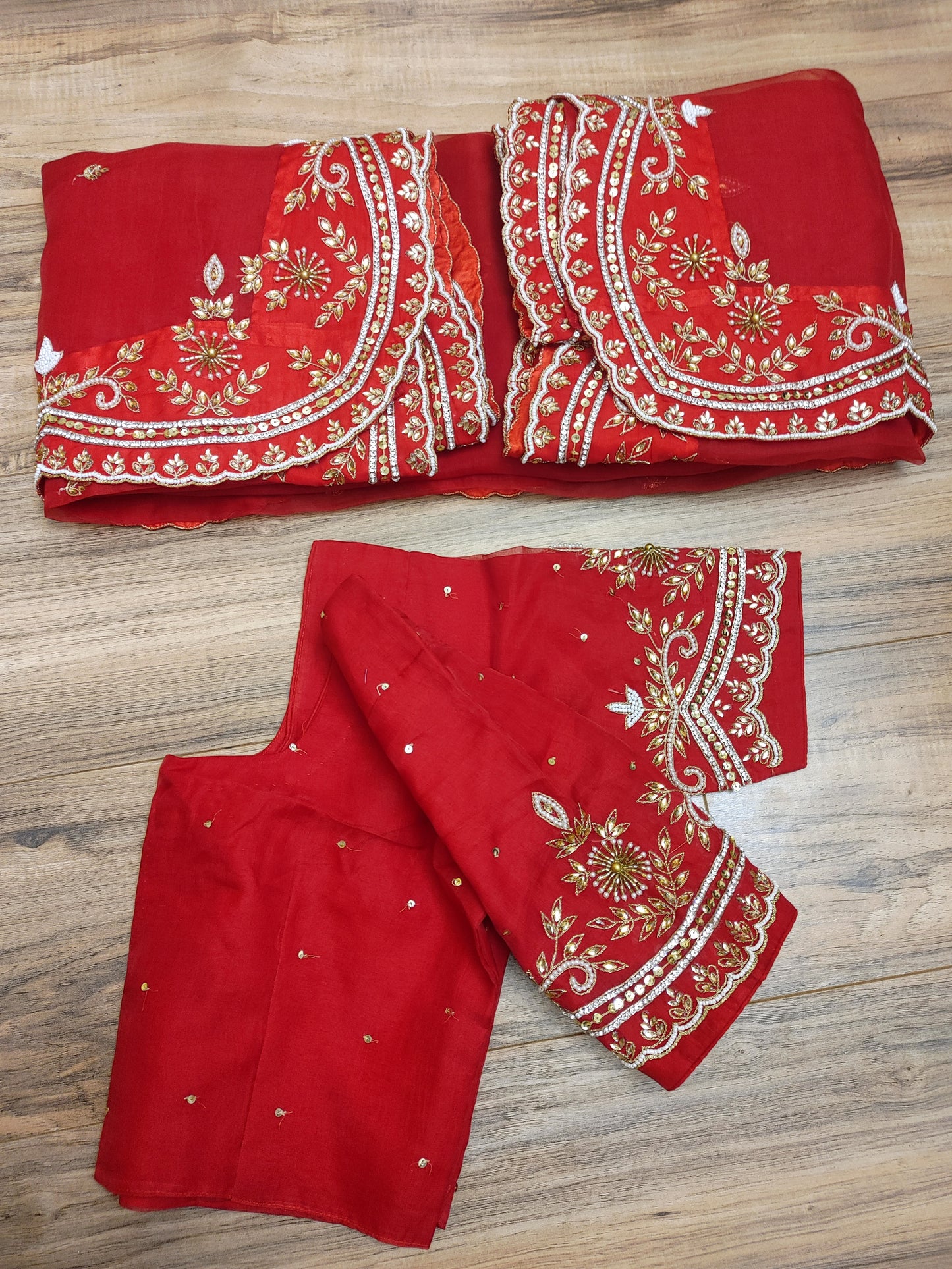 Original Moslin Handmade Karchupri work Saree, Bridal Red