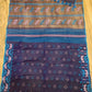 Original Dhakai Jamdani Saree, Handwoven Navy Blue with Pink/Blue work, 64 count, Halfsilk, Traditional, Classy Saree, Fall piko tassle done