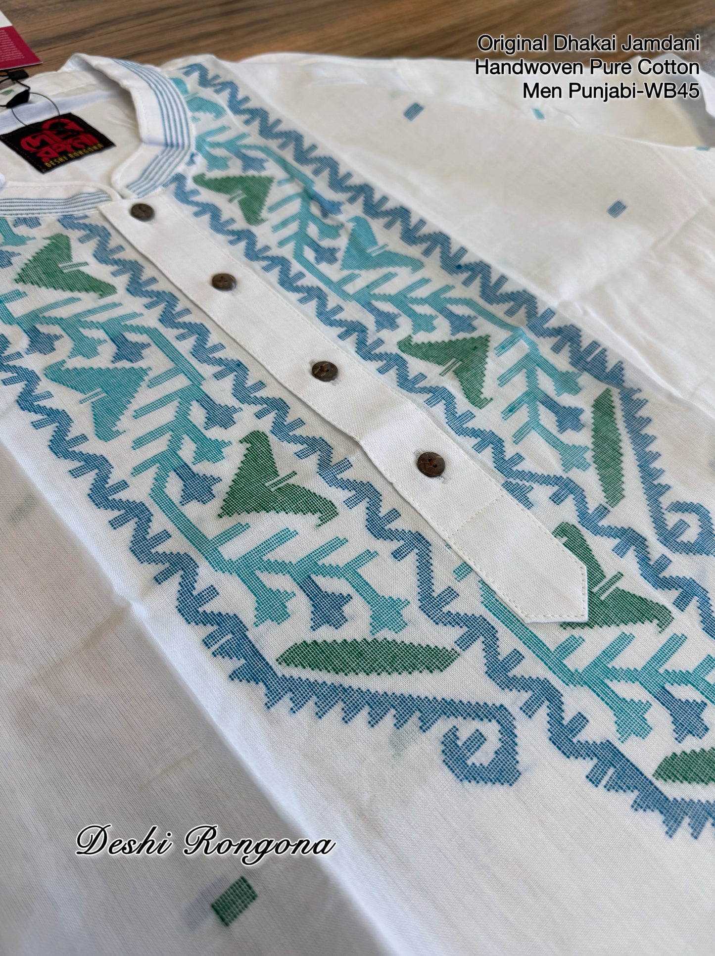 Original Dhakai Jamdani Men Punjabi, Pure Cotton, White