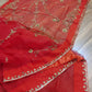 Original Moslin Handmade Karchupri work Saree, Bridal Red