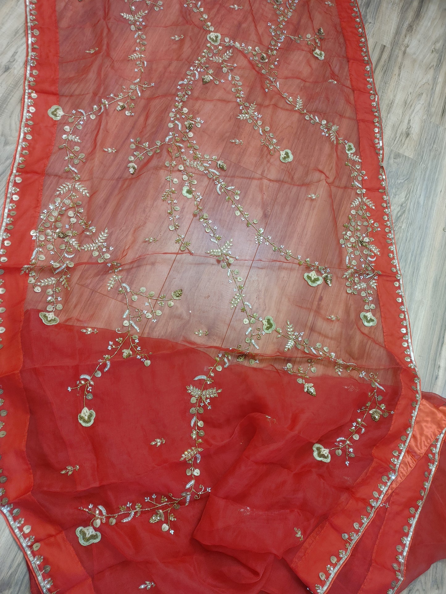 Original Moslin Handmade Karchupri work Saree, Bridal Red