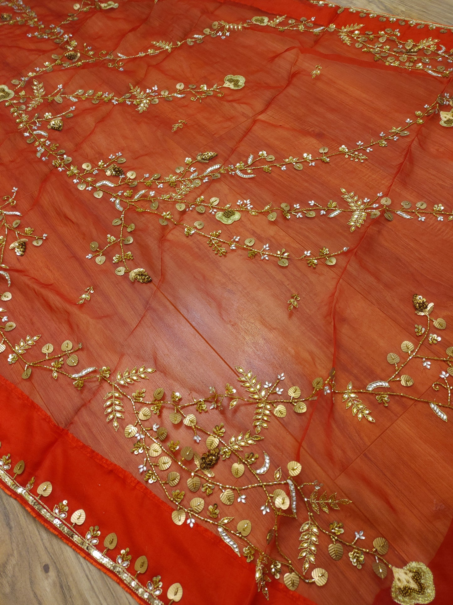 Original Moslin Handmade Karchupri work Saree, Bridal Red
