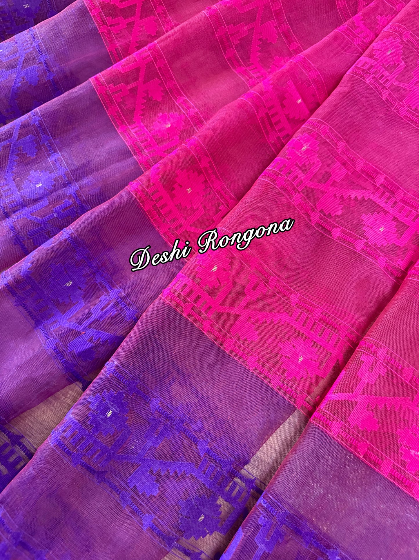 Elegant Magenta Orange Purple Dhakai Jamdani Saree - Handloom Classic