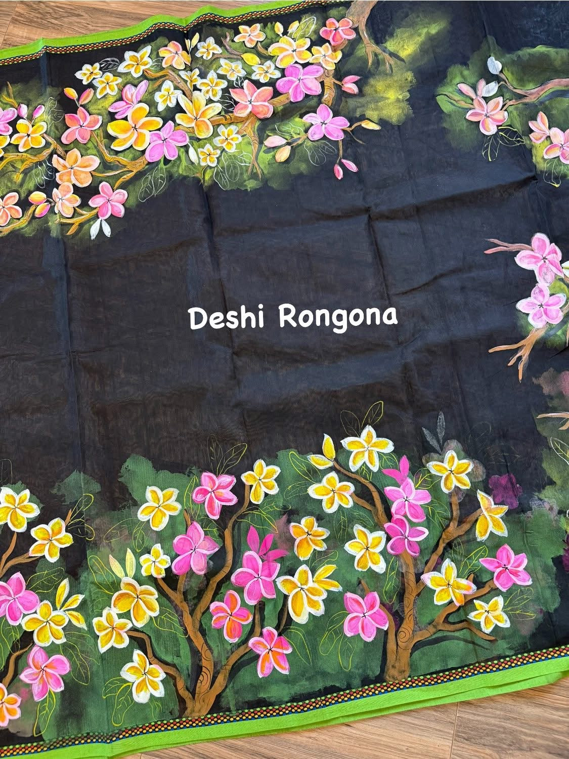 HandPainted Handloom Halfsilk Saree, Beautiful Plumeria painted with Acramin color. Aarong Cotton Punjabi Set
