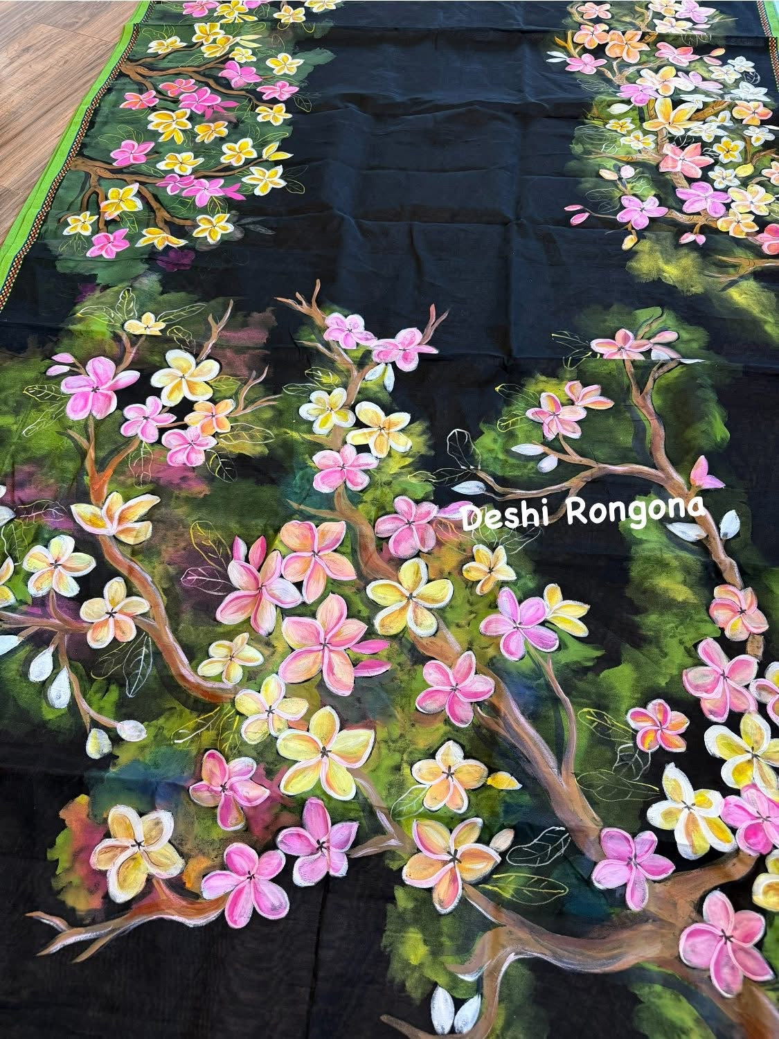 HandPainted Handloom Halfsilk Saree, Beautiful Plumeria painted with Acramin color. Aarong Cotton Punjabi Set