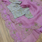 Original Moslin Hand Karchupi work Saree, Lavender Dream, contrast blouse
