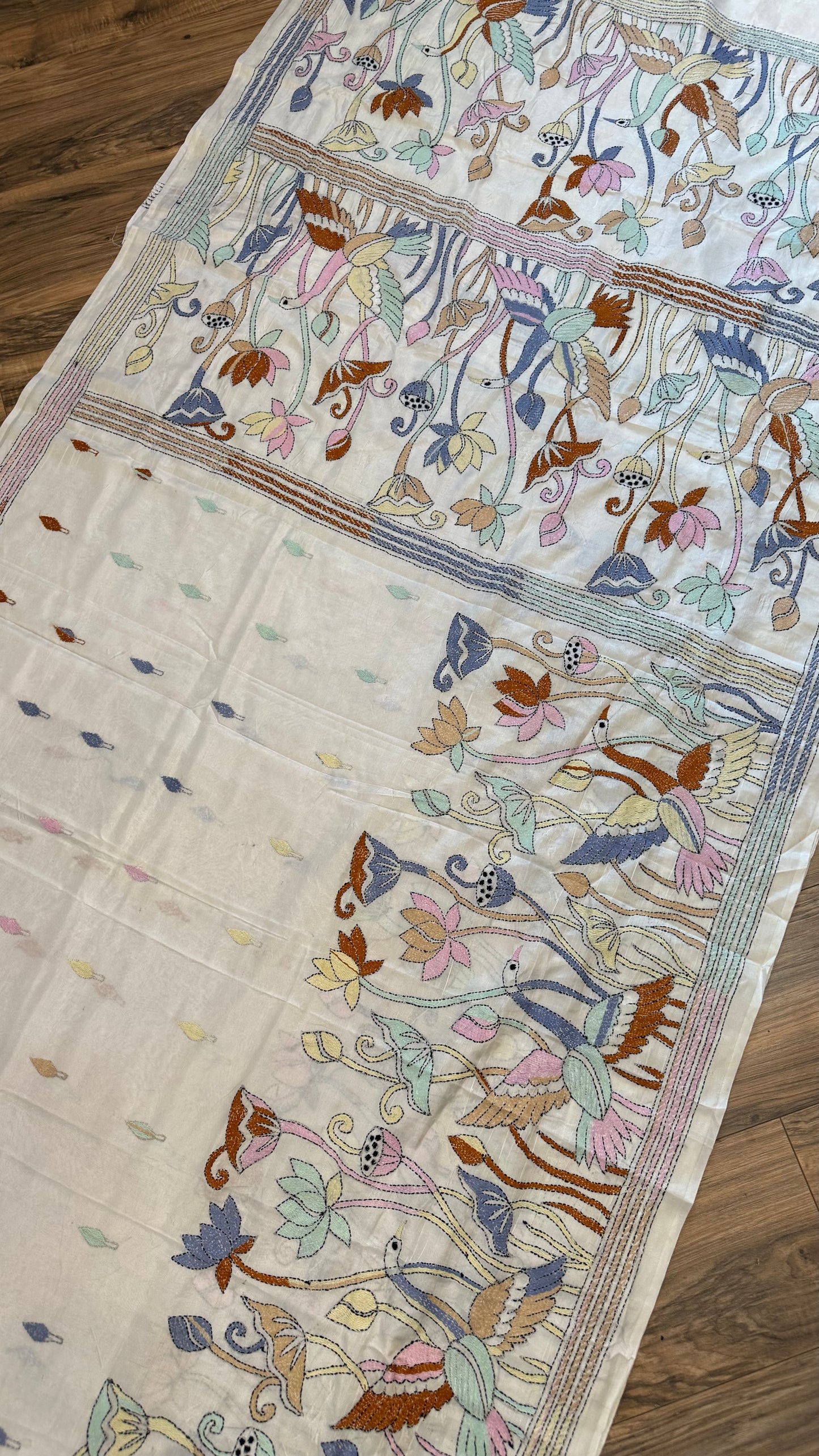 Bangalore Silk Kantha Saree- Heron theme