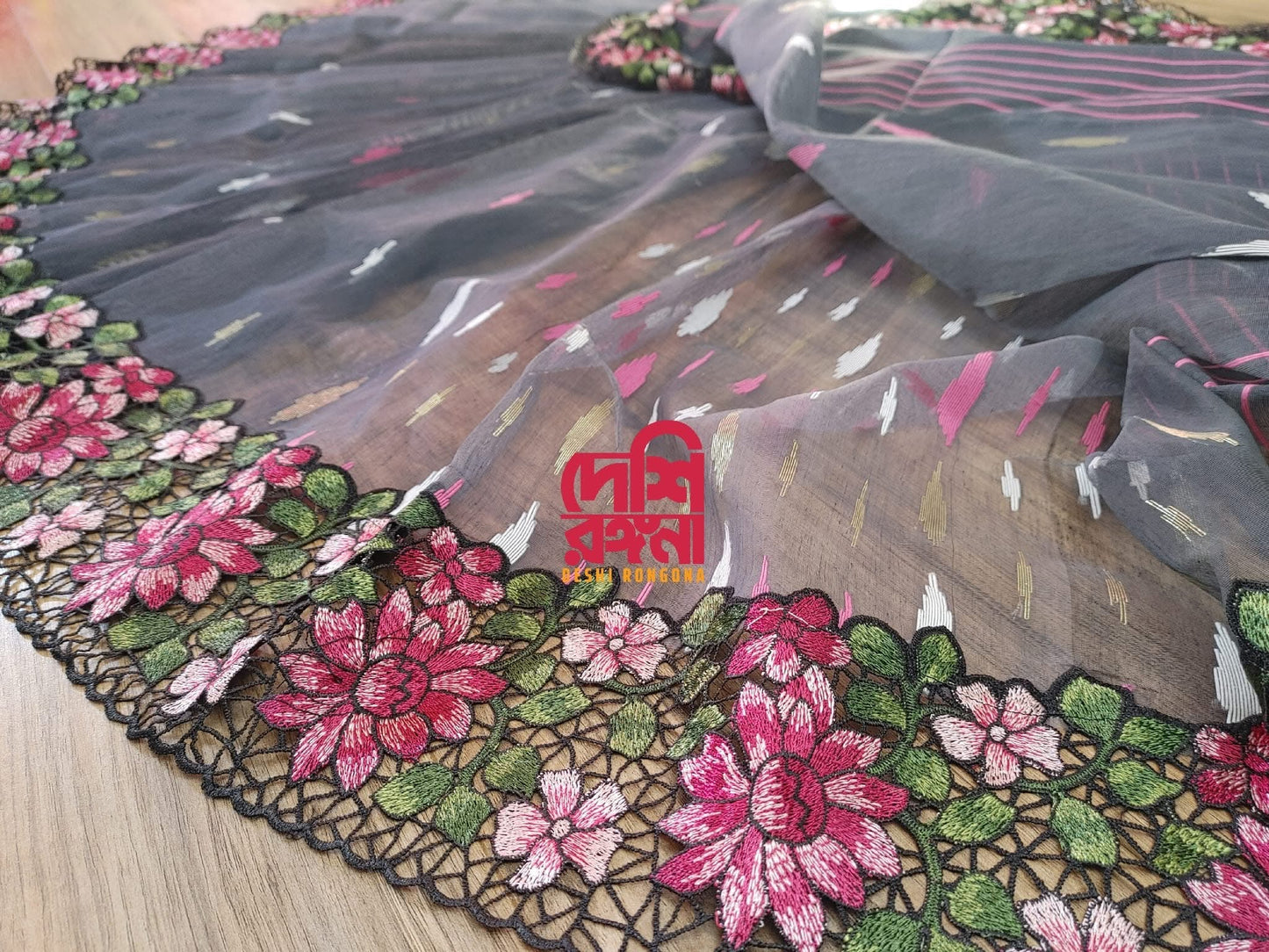 Gray Cutwork Dhakai Jamdani – Halfsilk 64 count