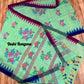Sylheti Monipuri Saree, Mint with Purple/Blue Border