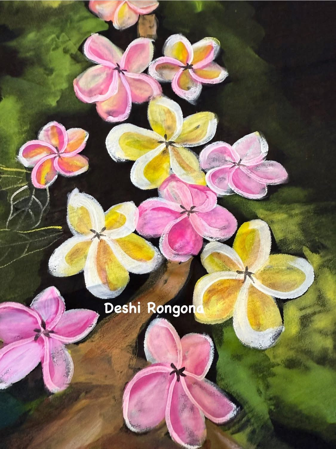 HandPainted Handloom Halfsilk Saree, Beautiful Plumeria painted with Acramin color. Aarong Cotton Punjabi Set