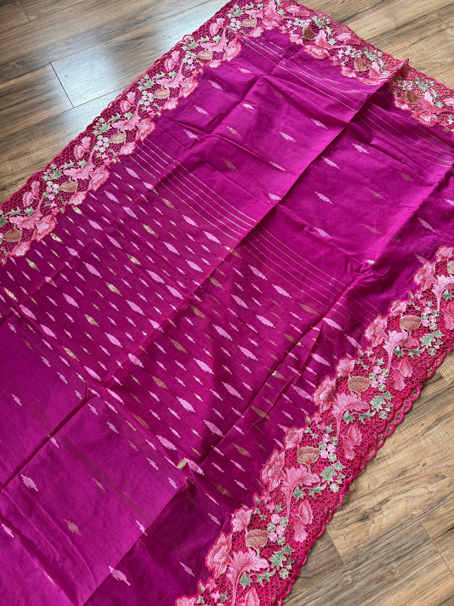 Cutwork Dhakai Jamdani – Hand Embroidered - Jam Magenta