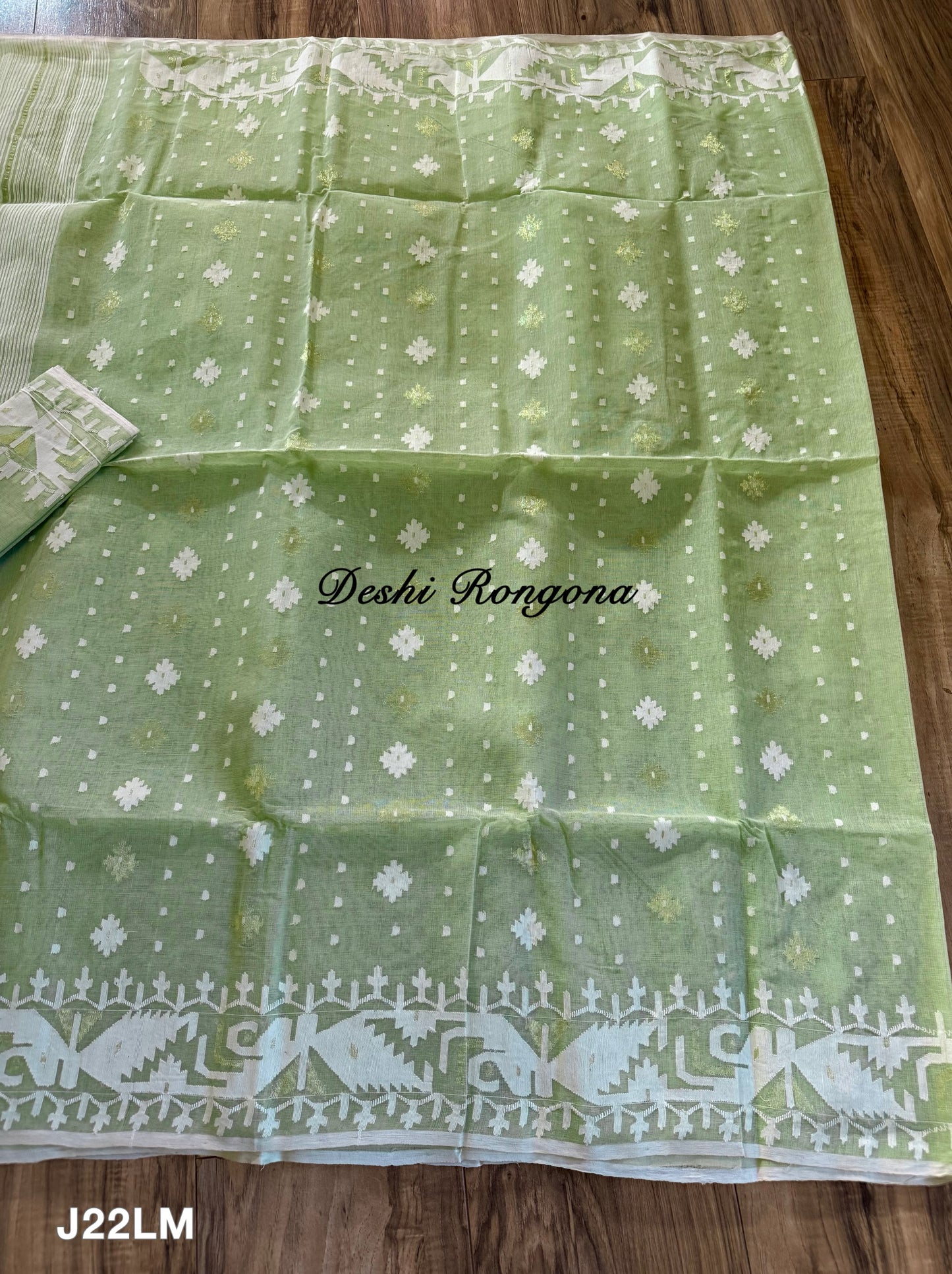 Original Dhakai Jamdani Saree, Handloom Classic -Mint Green