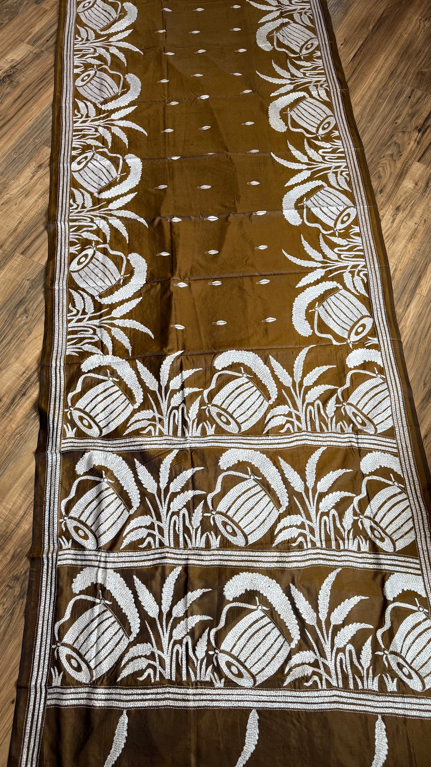 Brown Bangalore Silk Kantha Saree