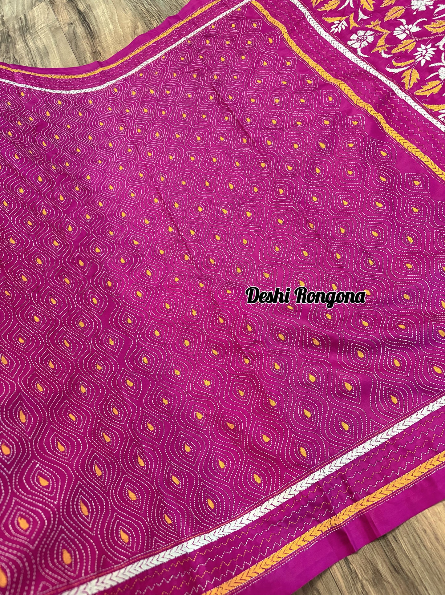 Magenta Bangalore Silk Kantha Saree