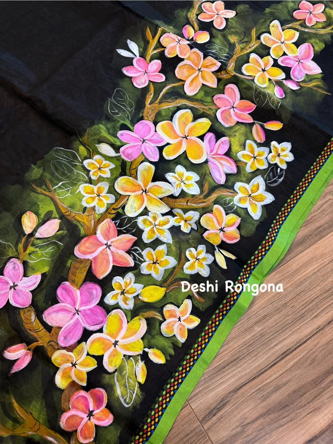 HandPainted Handloom Halfsilk Saree, Beautiful Plumeria painted with Acramin color. Aarong Cotton Punjabi Set