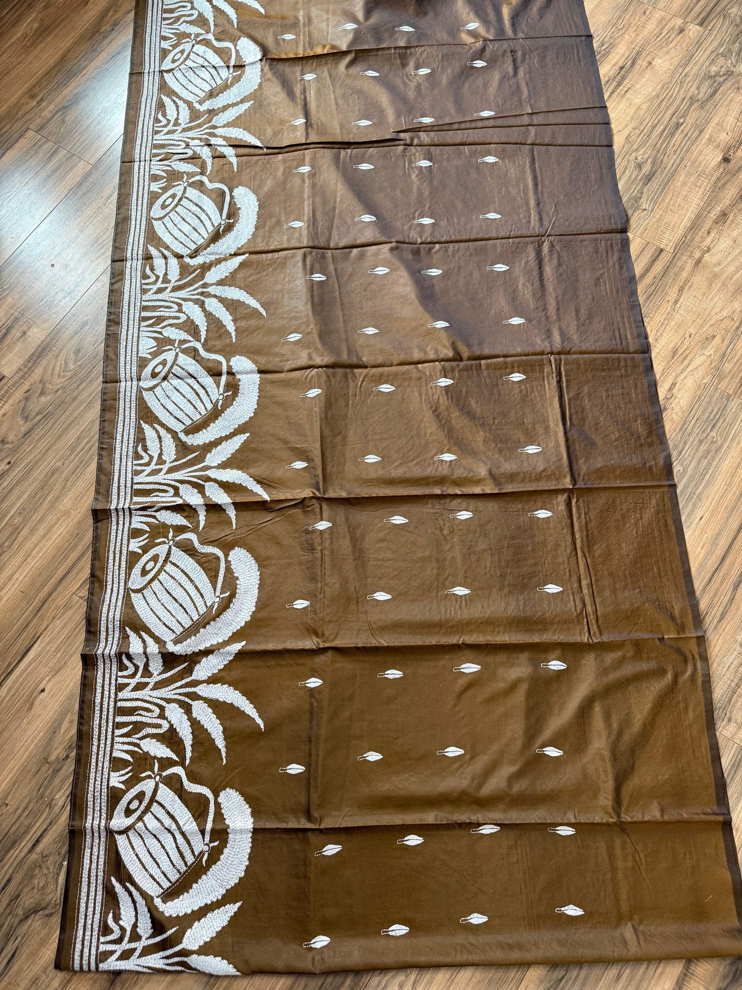 Brown Bangalore Silk Kantha Saree