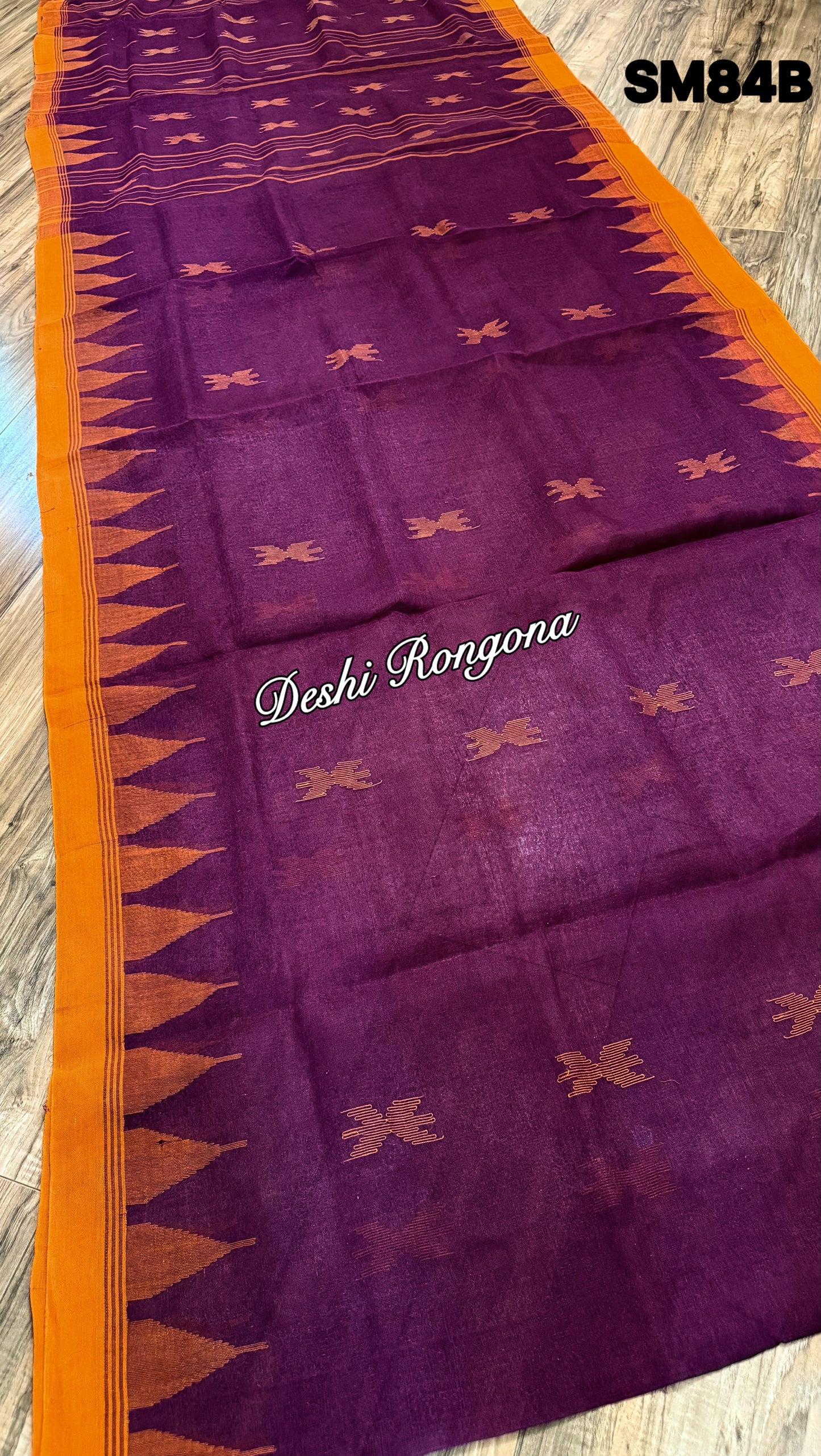 Monipuri Cotton saree, Burgundy and Orange
