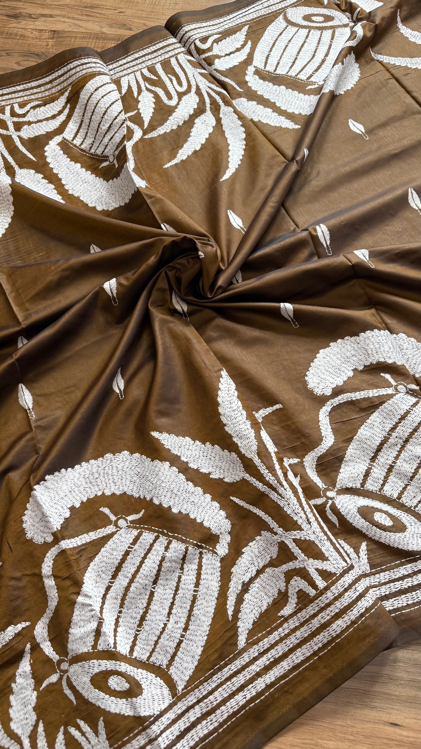 Brown Bangalore Silk Kantha Saree