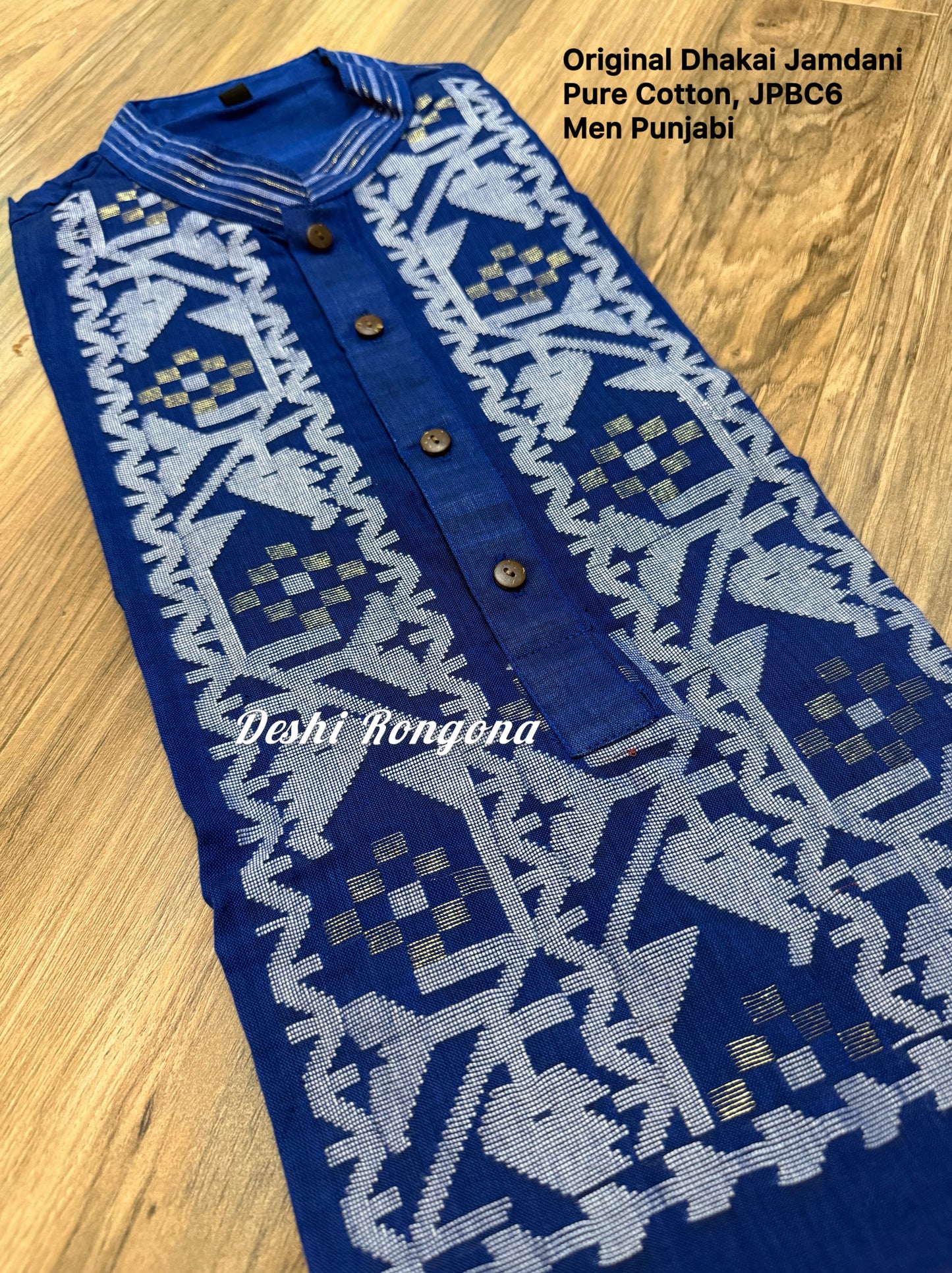 Original Dhakai Jamdani Punjabi – Handwoven Pure Cotton, Deep Blue