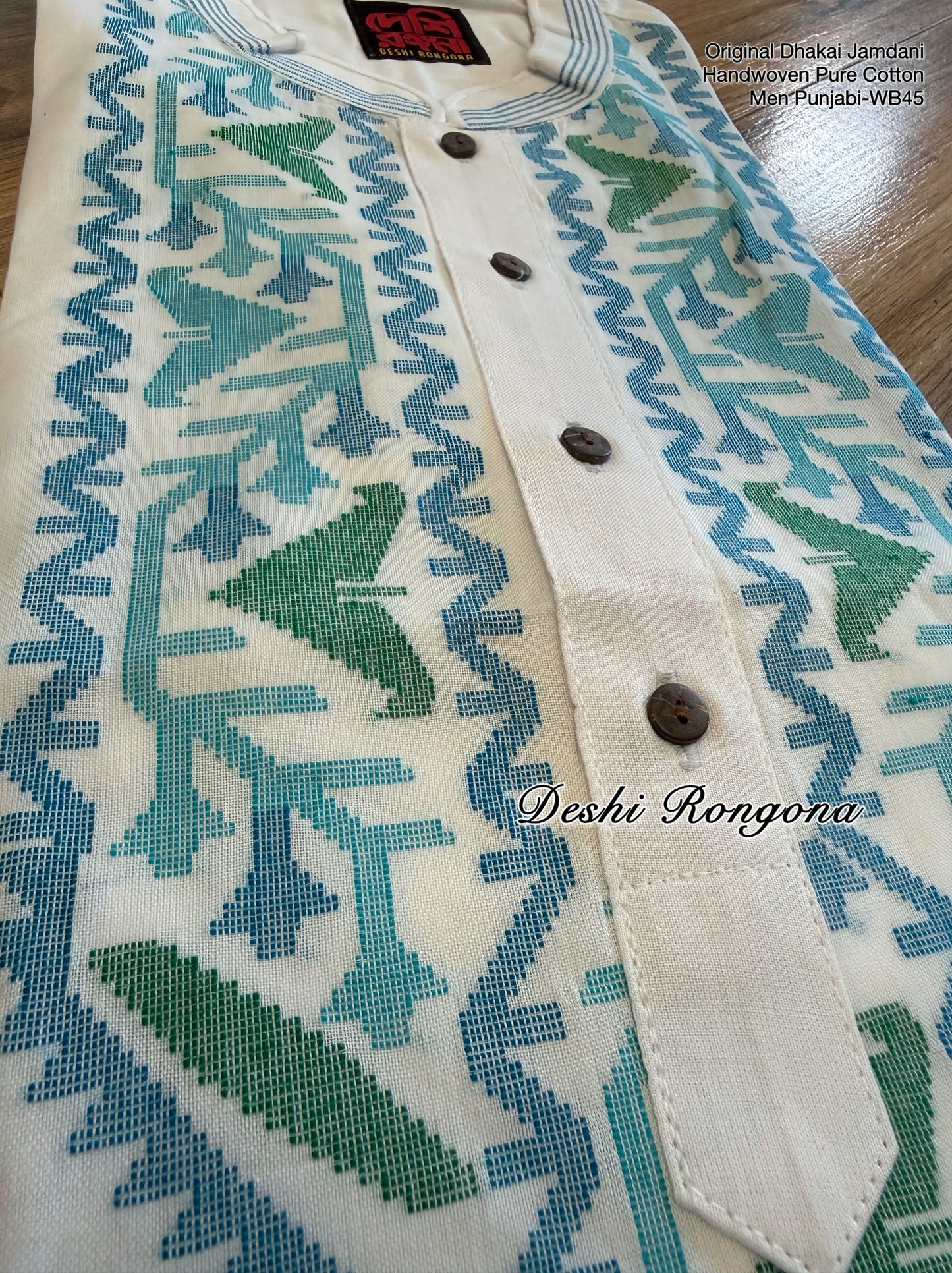 Original Dhakai Jamdani Men Punjabi, Pure Cotton, White