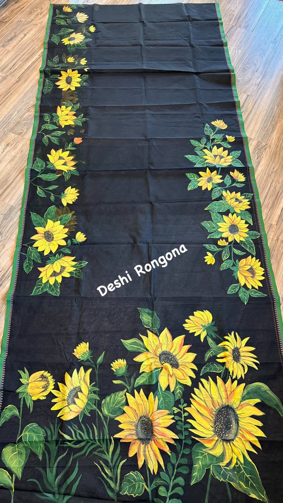 Handpainted Saree, Halfsilk Black Handloom Cotton Saree, Feel Special with this Exclusive and Rare Price of Art