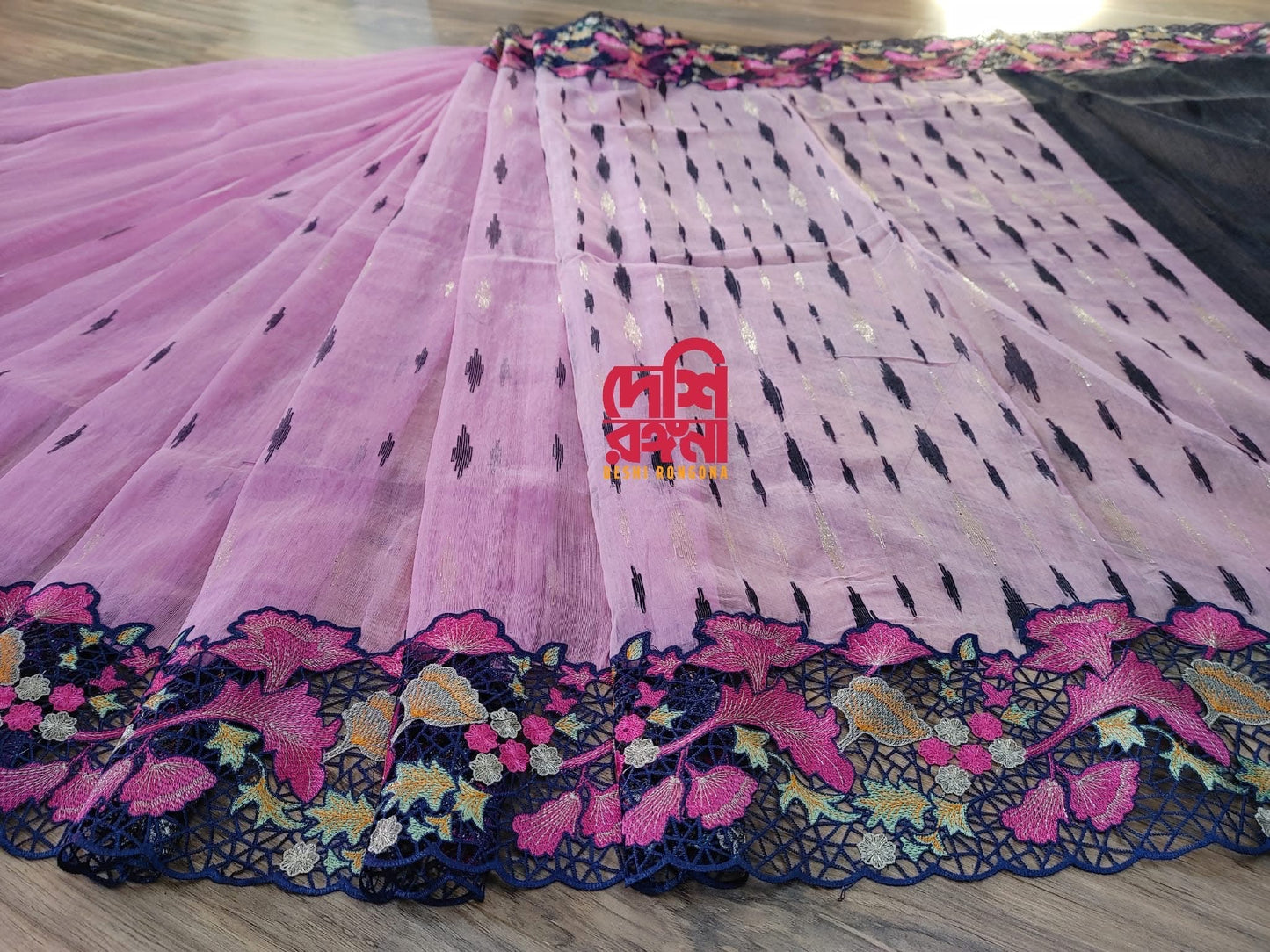 Pink Cutwork Jamdani Dhakai – Hand Embroidered
