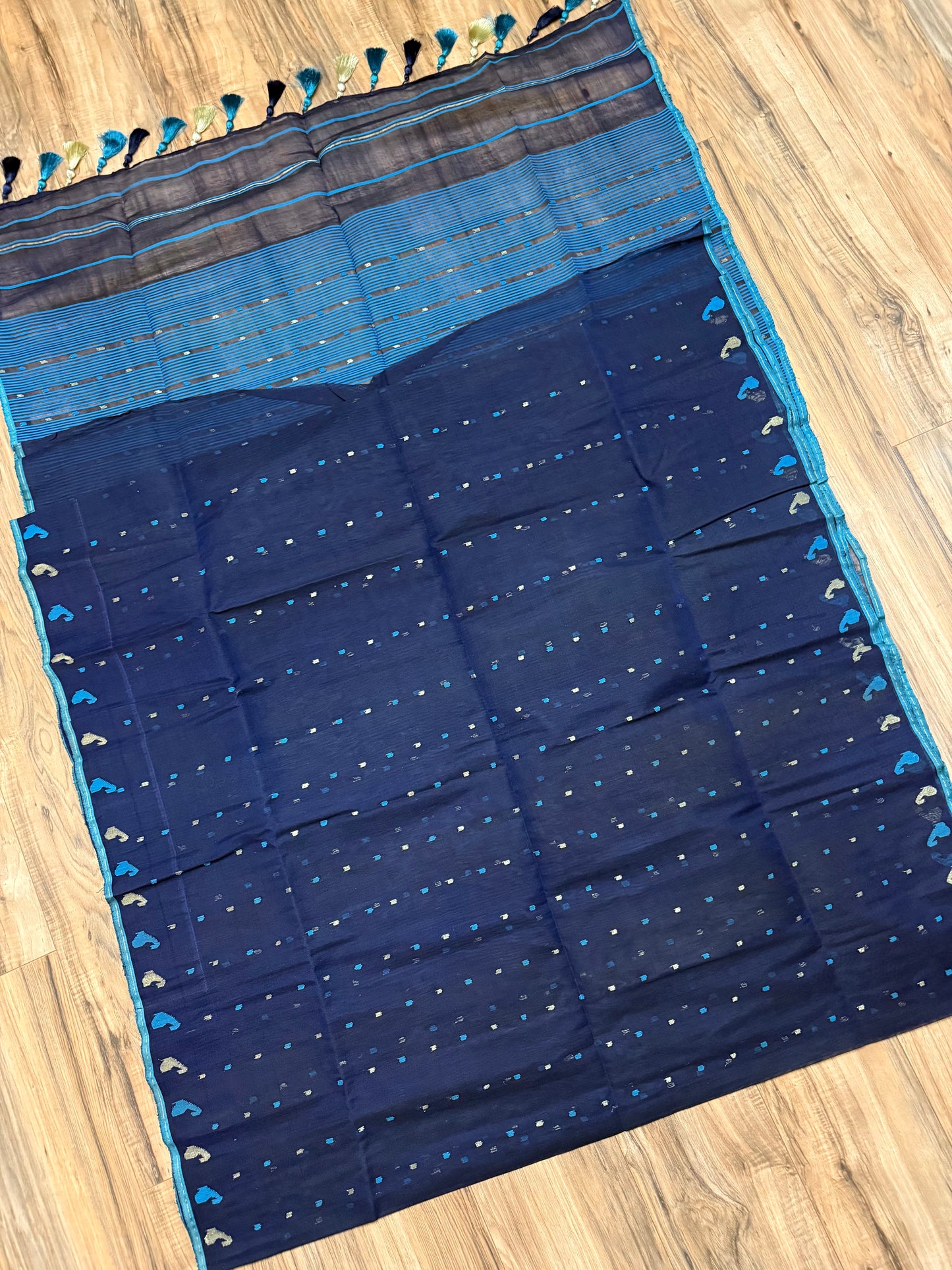 Original Dhakai Jamdani Saree - Navy Blue