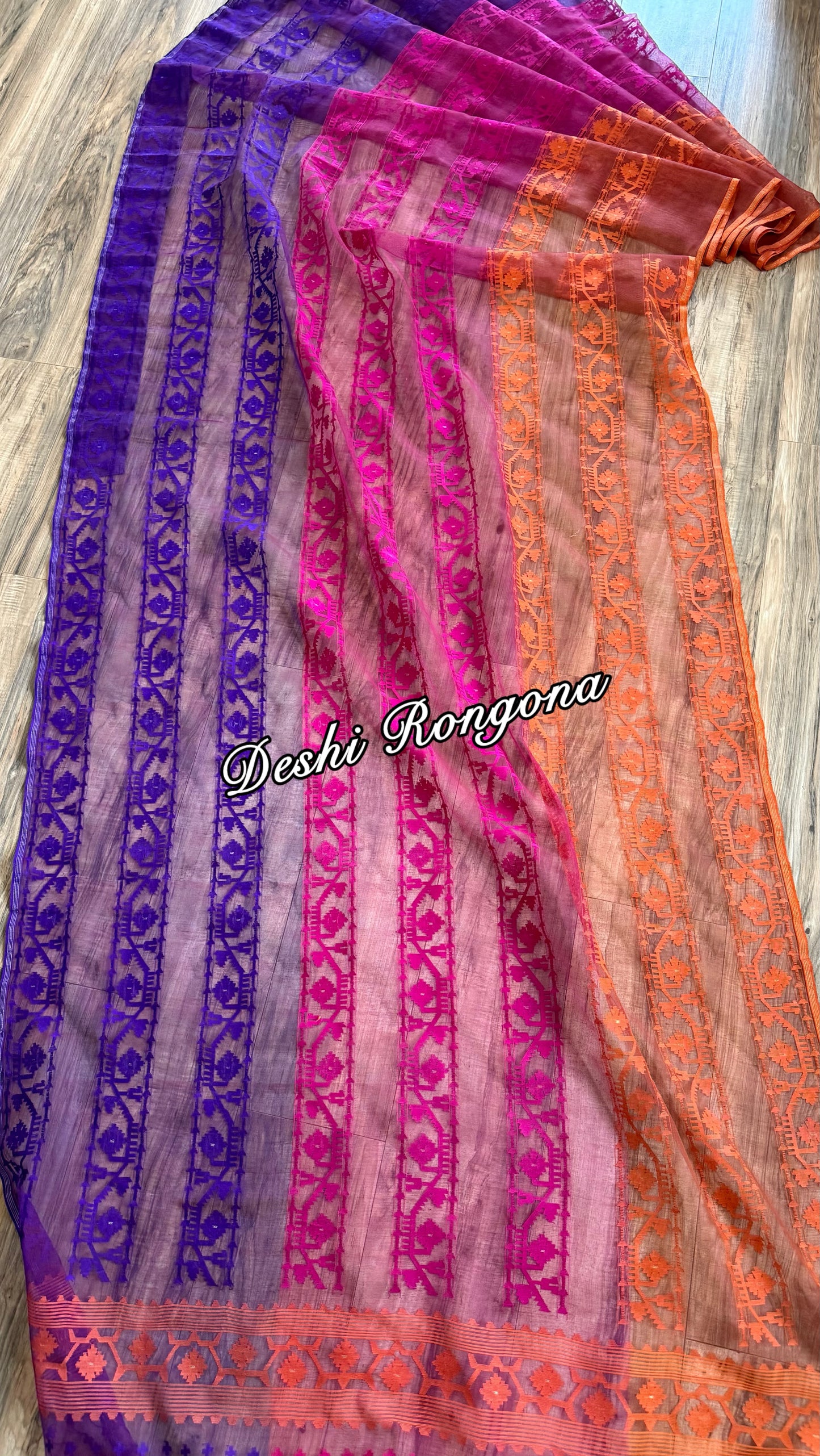 Elegant Magenta Orange Purple Dhakai Jamdani Saree - Handloom Classic